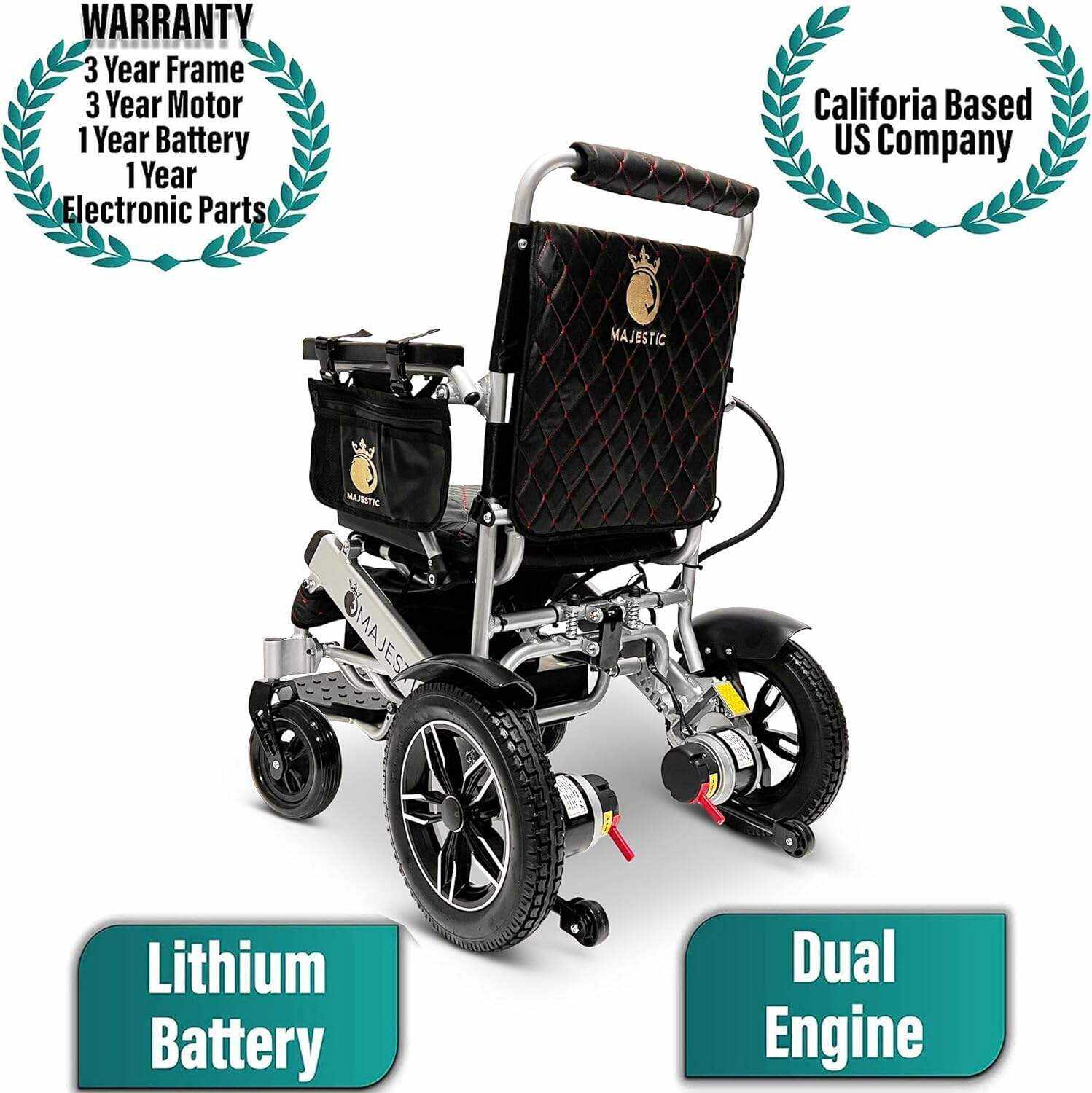 MALISA Electric Wheelchair for Adults, Portable All Terrain Lightweight Wheelchairs, Foldable Motorized Power Wheel Chair, Leather Seat (17.5