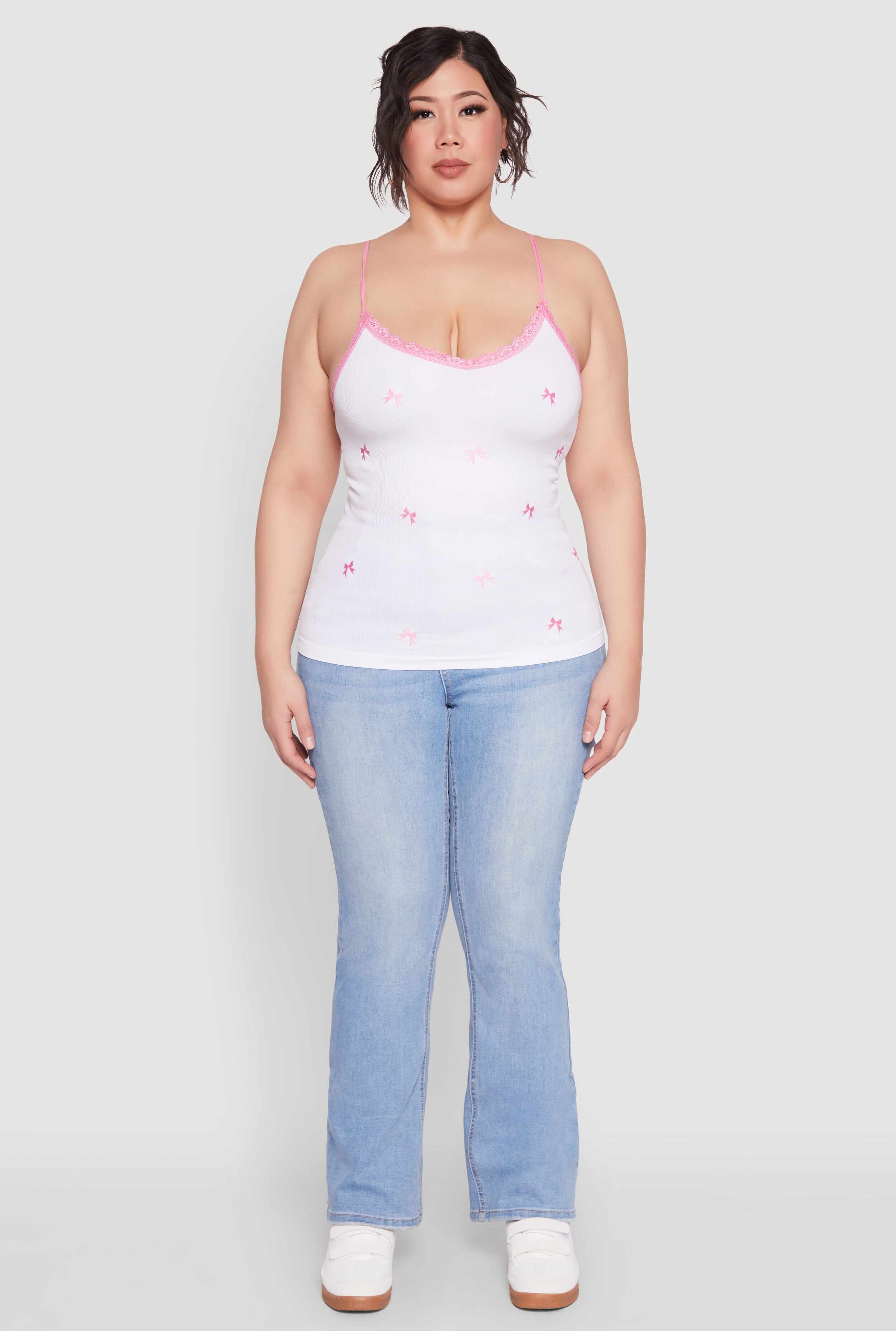 Plus Size Bow Embroidered Lace Trim Cami