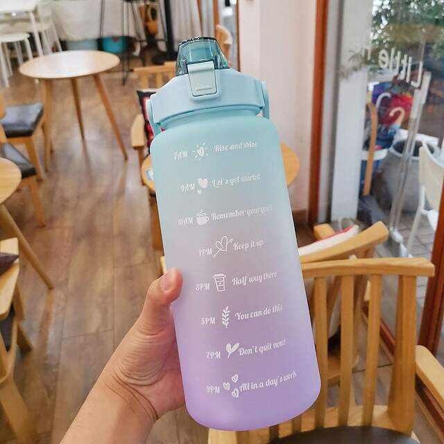 67.63oz/2L Large Capacity Gradient Color Plastic Straw Sports Water Bottle - Perfect for Outdoor Fitness!