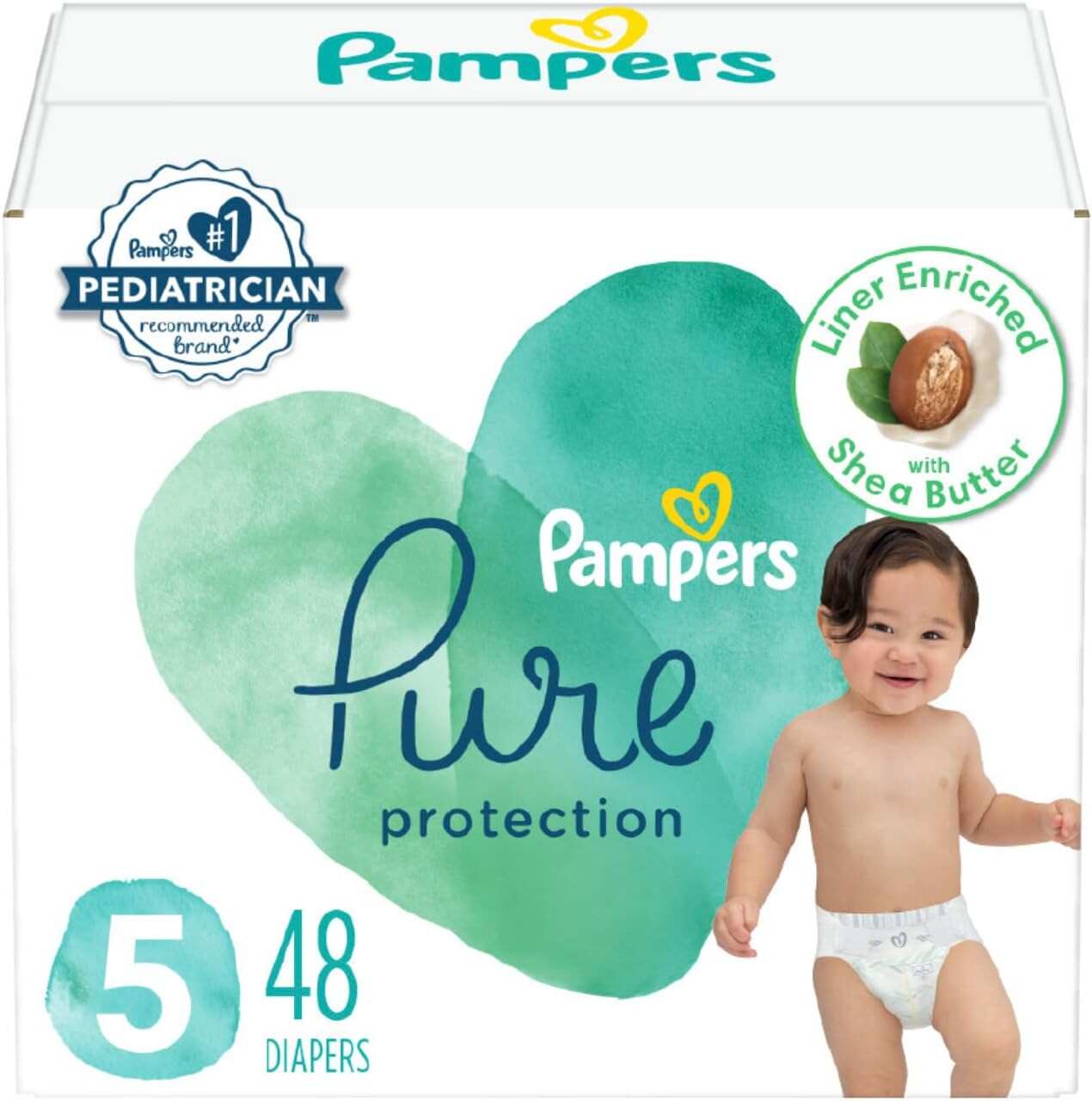 Pampers Pure Protection Diapers - Size 5, 48 Count, Hypoallergenic Premium Disposable Baby Diapers