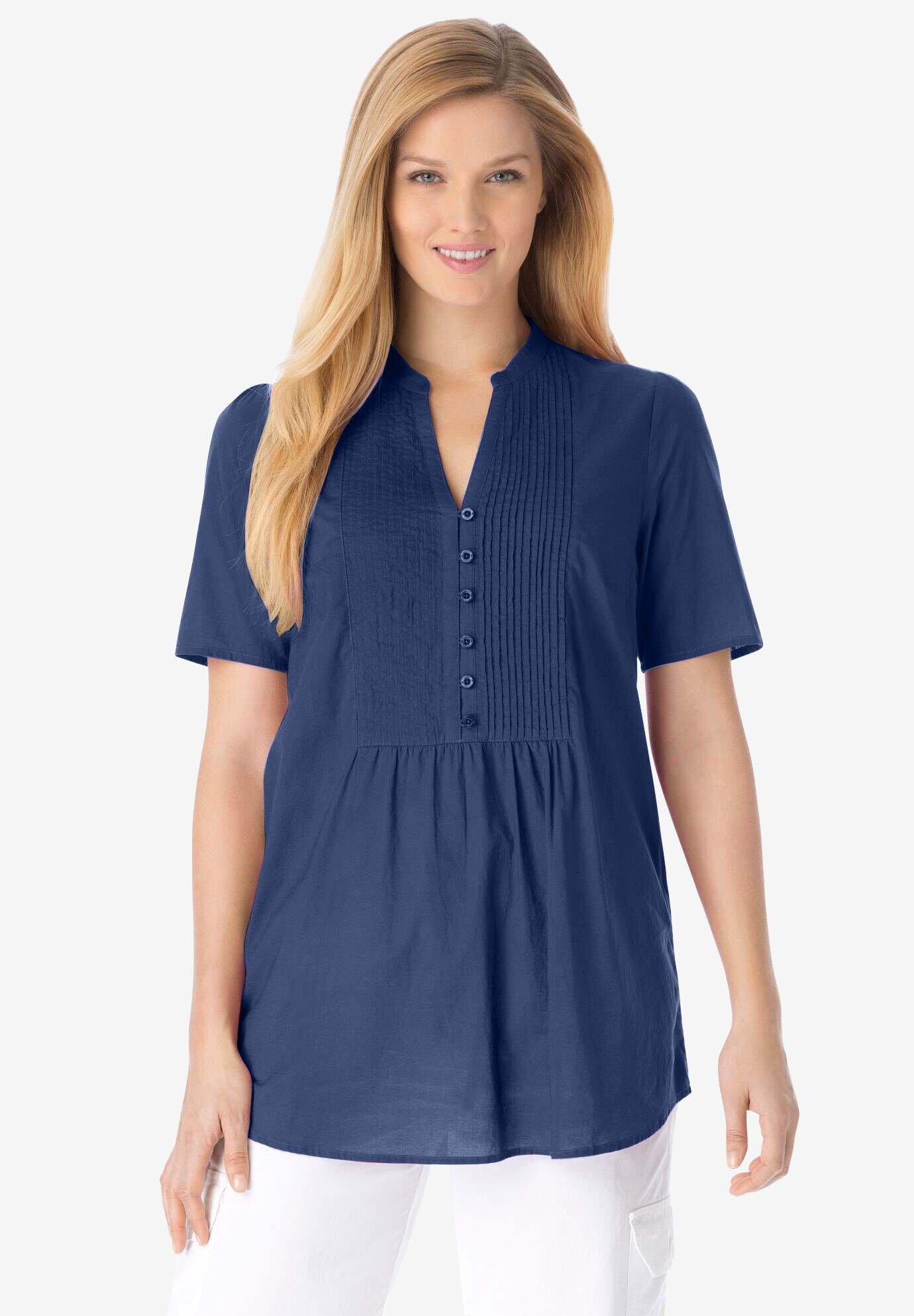 Pintucked Half-Button Tunic