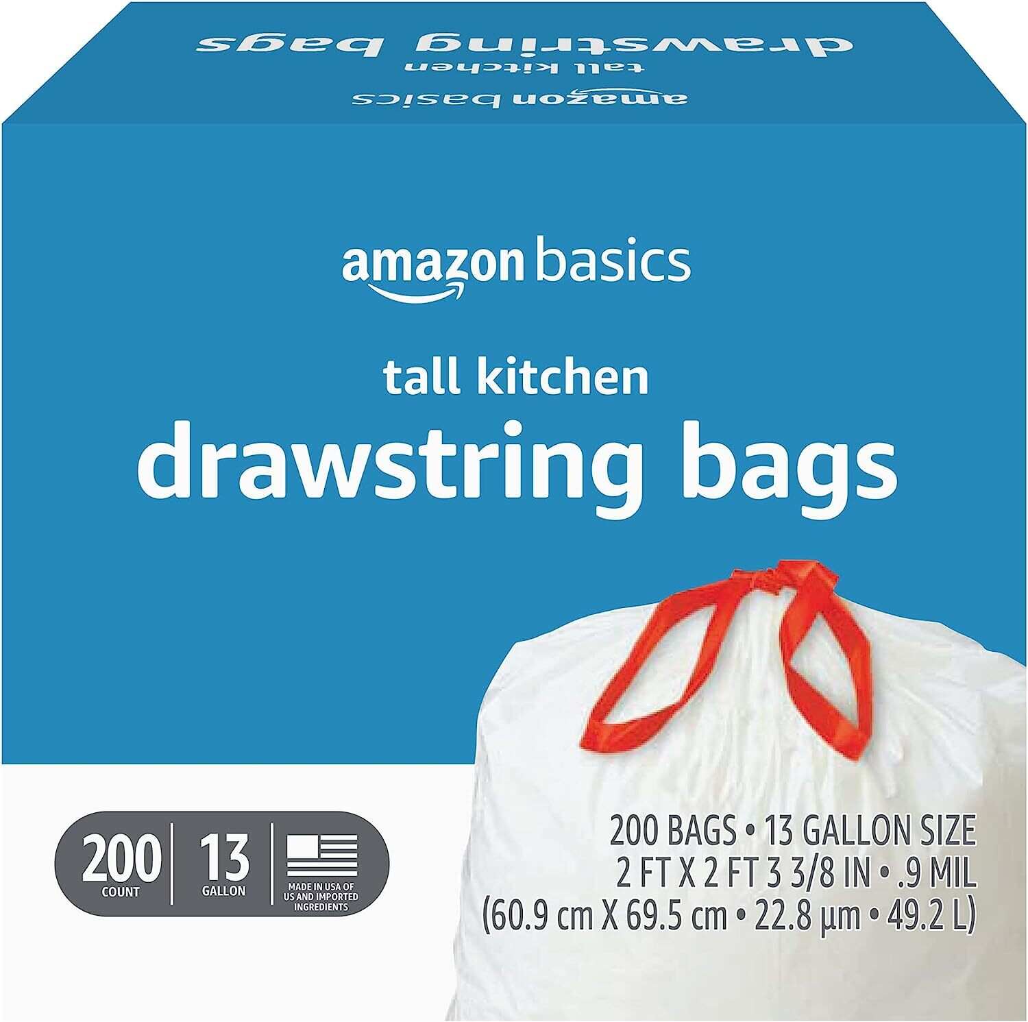 Tall Kitchen Drawstring Trash Bags, 13 Gallon, Unscented, 120 Count (Previously Solimo)