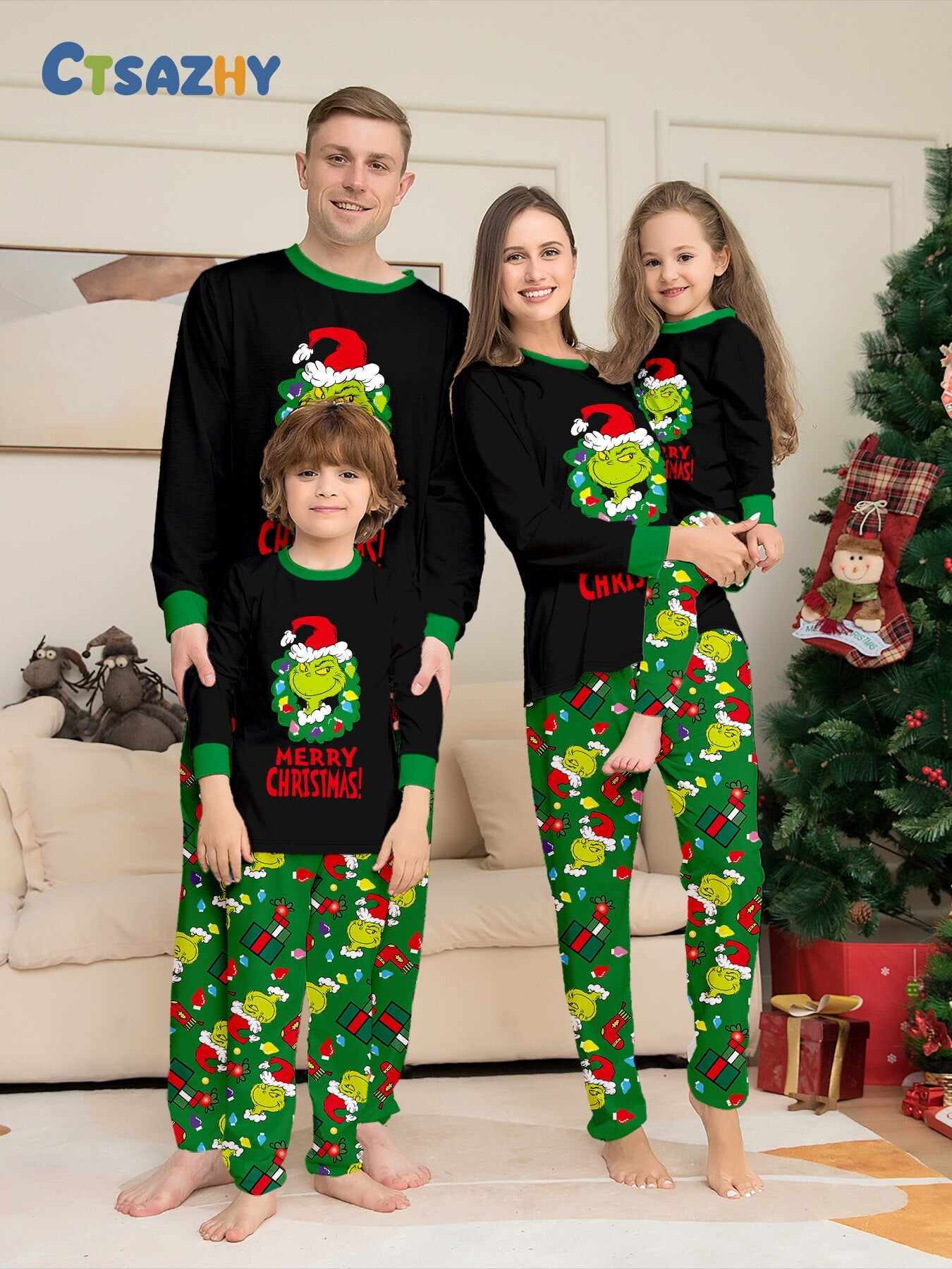 Christmas Grinch Family Pajama Set Holiday Pjs Set Regular & Big Man Sizes
