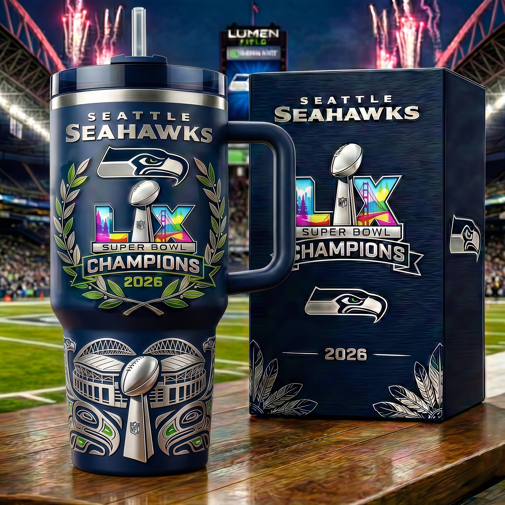 🏆 Seattle Seahawks – Super Bowl LX Champions Commemorative Tumbler