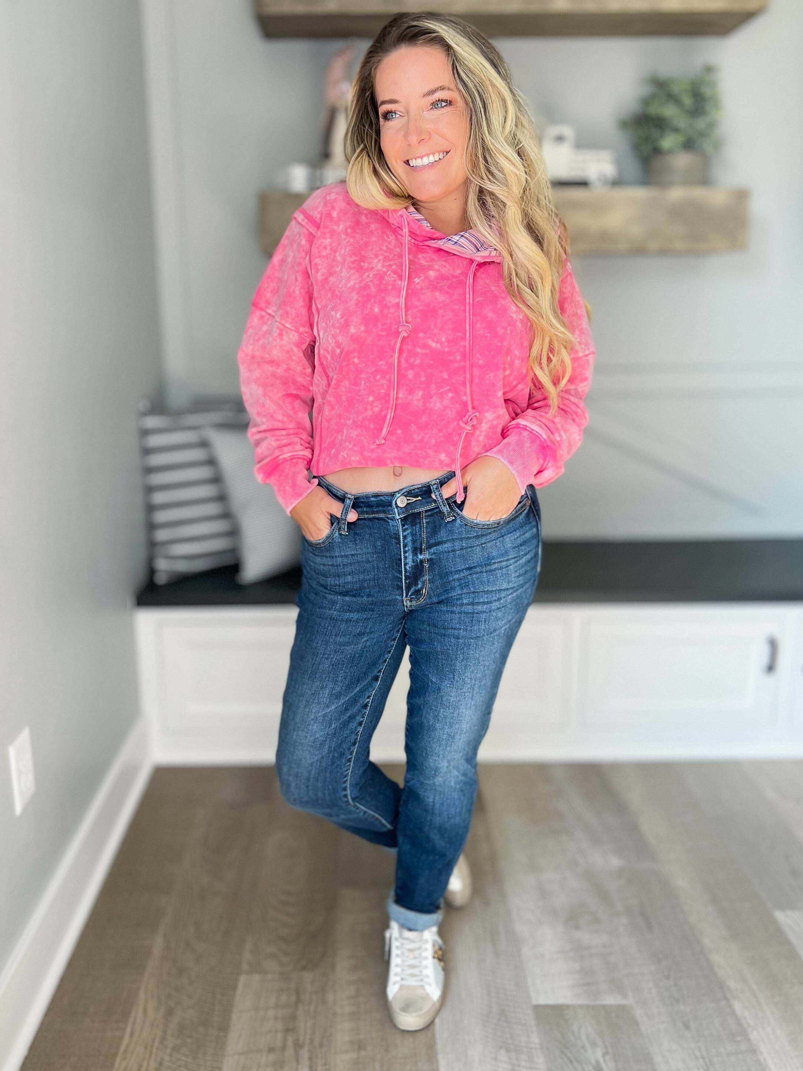 Remain Calm - Christmas Cuffed Boyfriend Jeans- Final Sale