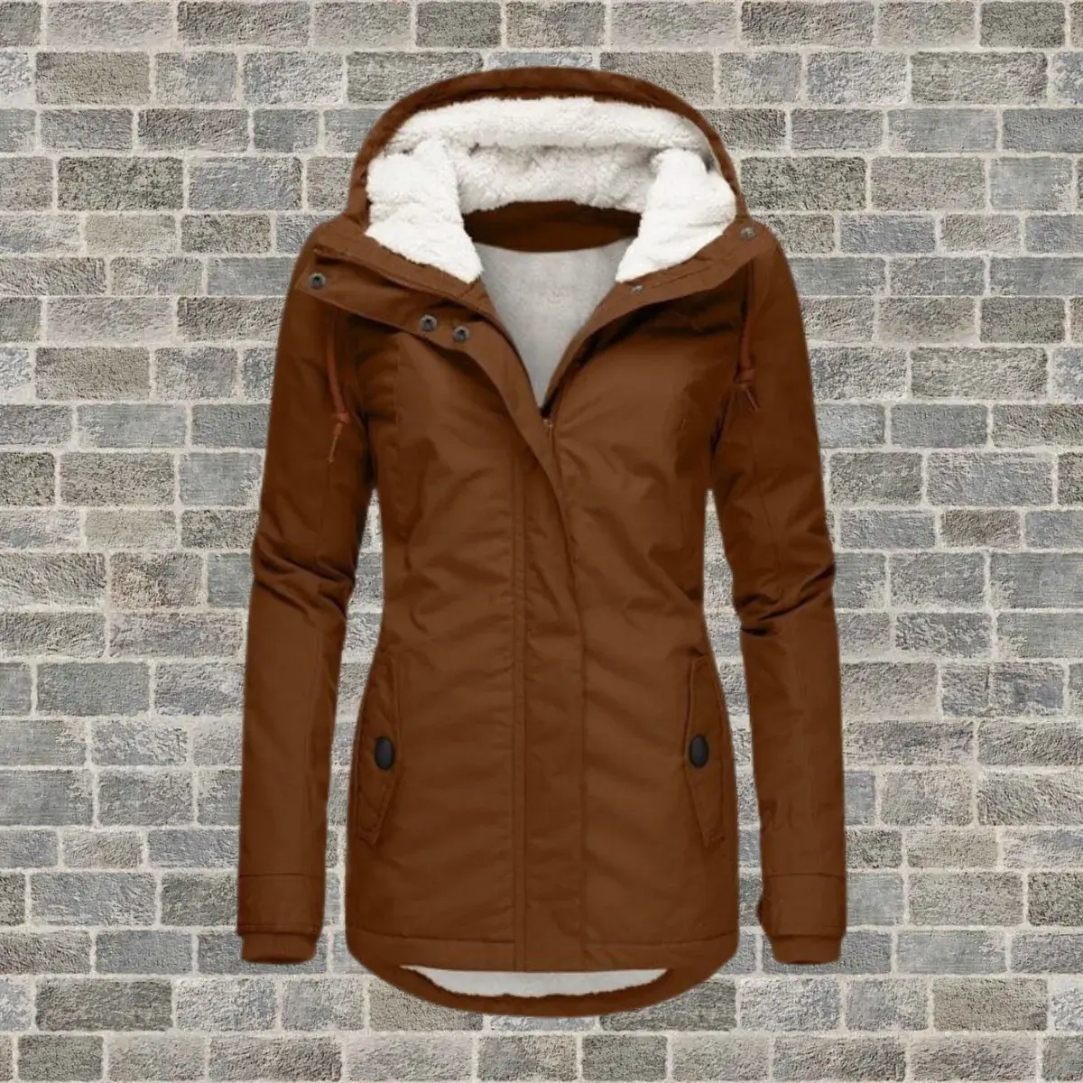 Navy Blue Women's Thermal Hooded Parka - Fleece-Lined, Waterproof, Slim Fit