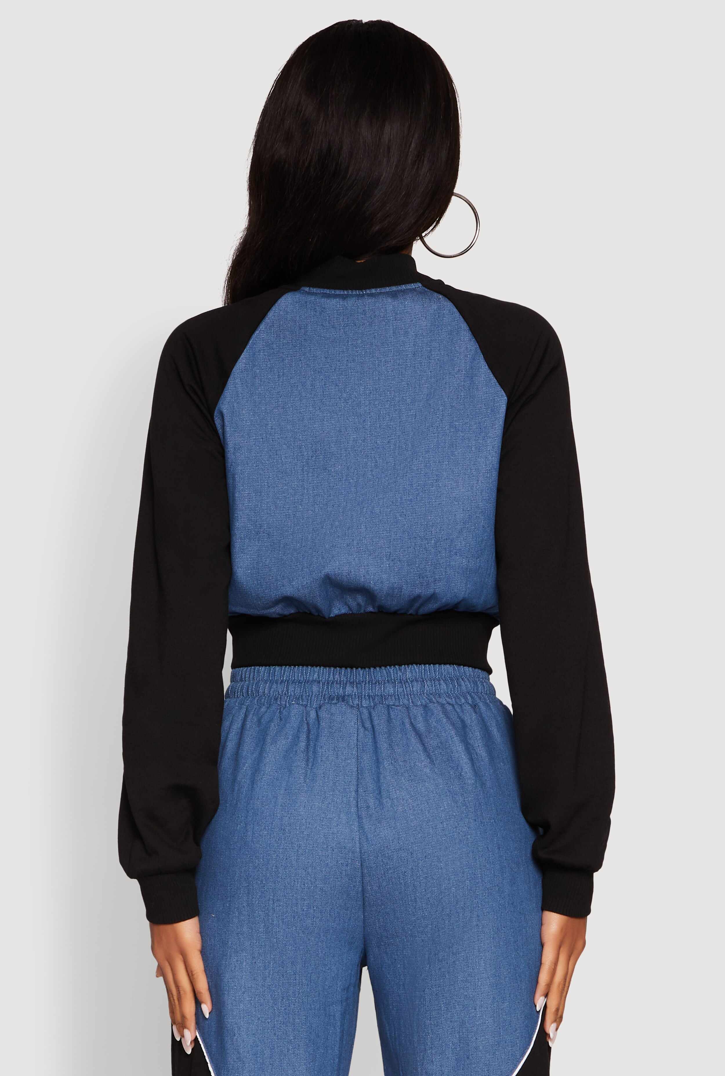 Color Block Sheer Insert Bustier Detail Bomber Jacket