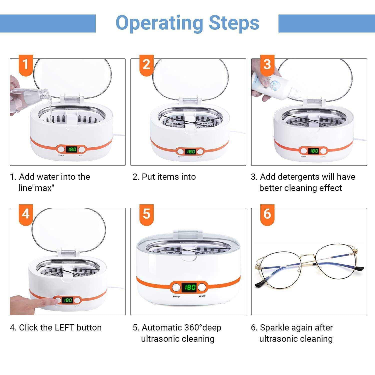 Ultrasonic Cleaner, Professional Ultrasonic Jewelry Cleaner 20oz (600ml), with Five-Digit Timer - MUC02