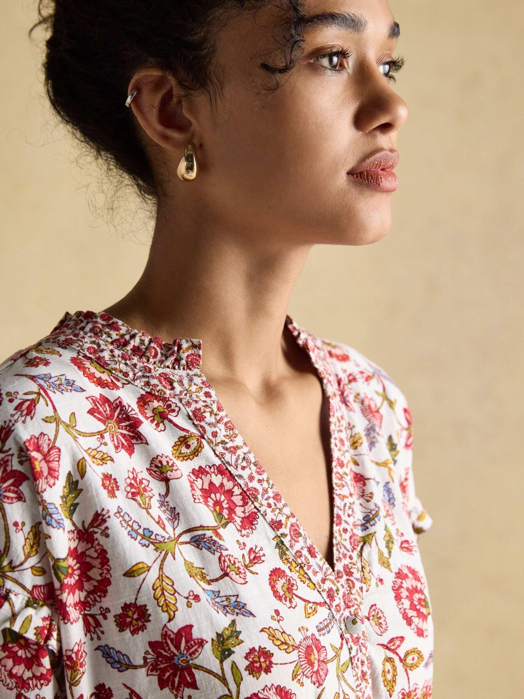 Elise Provence Floral Long Sleeve Cotton Midi Dress