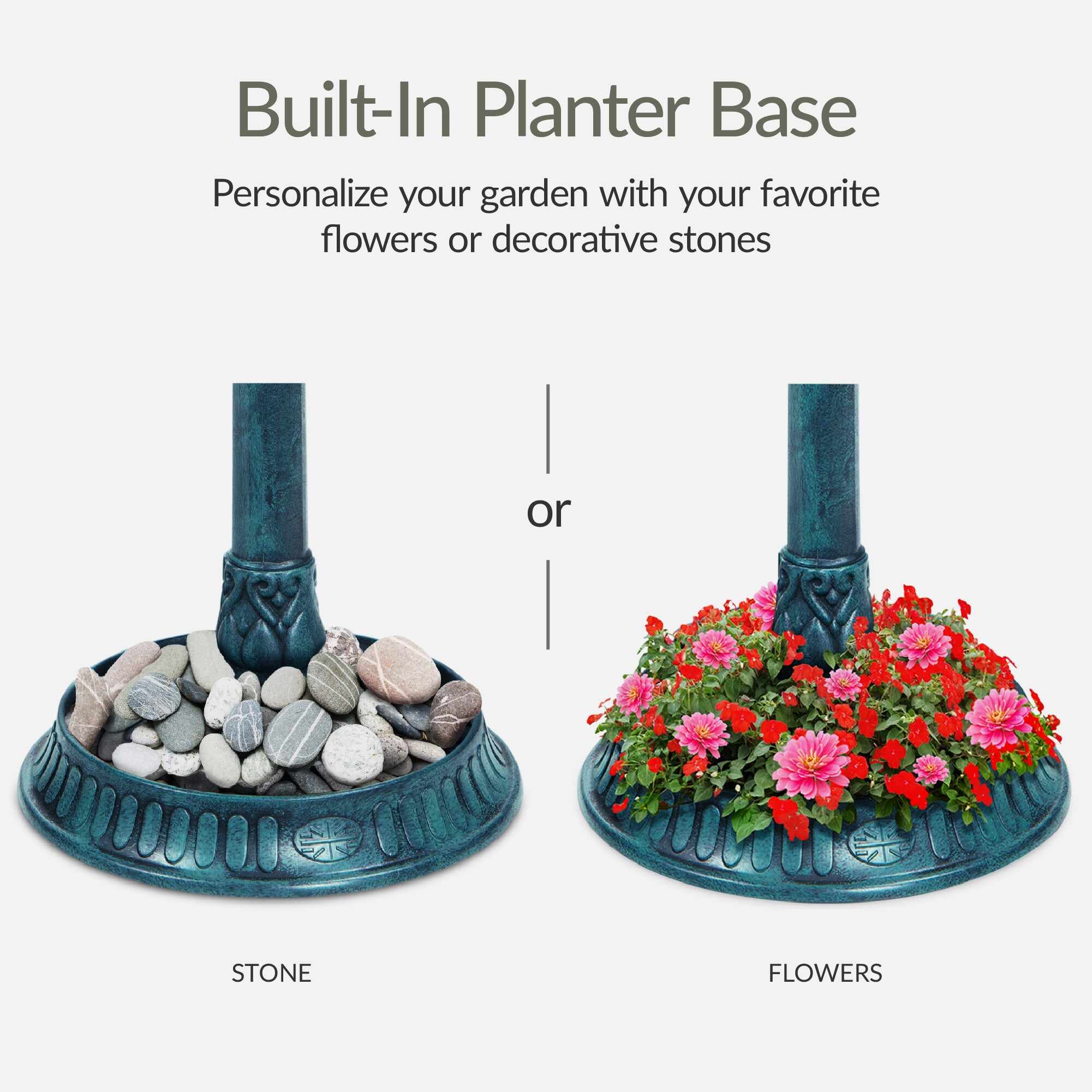 Solar Lighted Outdoor Pedestal Bird Bath w/ Planter, Decorative Bird Cage