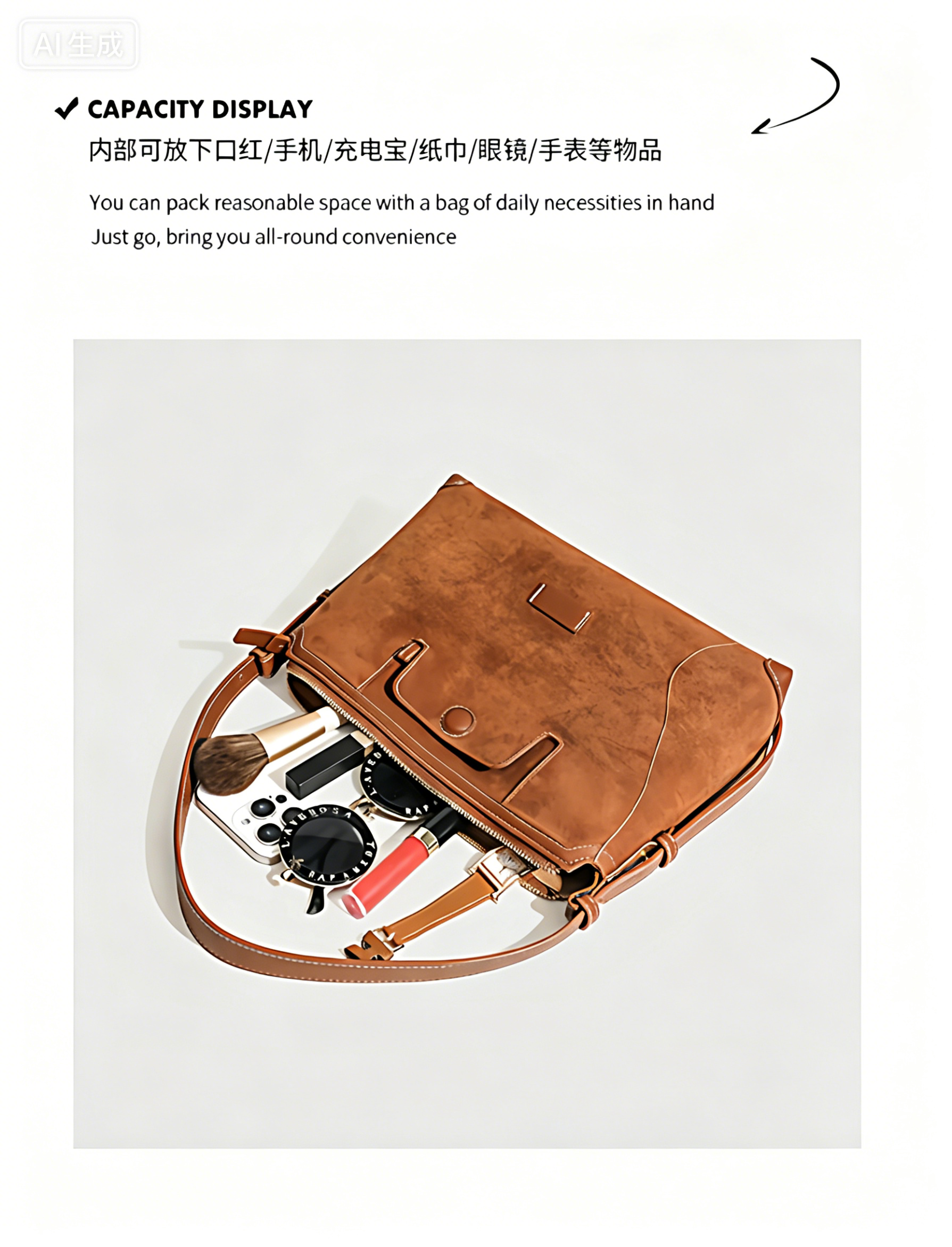 Fashionable womenbag with cowhide leather