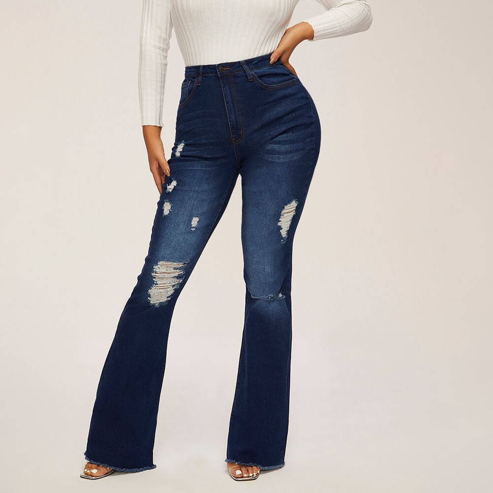 Women's Stretch Ripped High-waisted Flared Jeans
