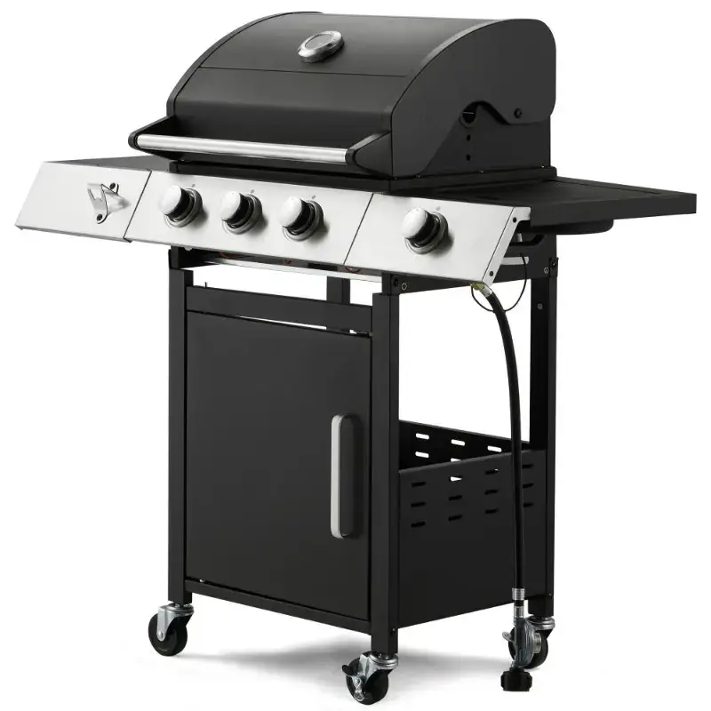 3-Burner Outdoor Barbeque Grill - Side Burner & Cast Iron Grates, 43.3