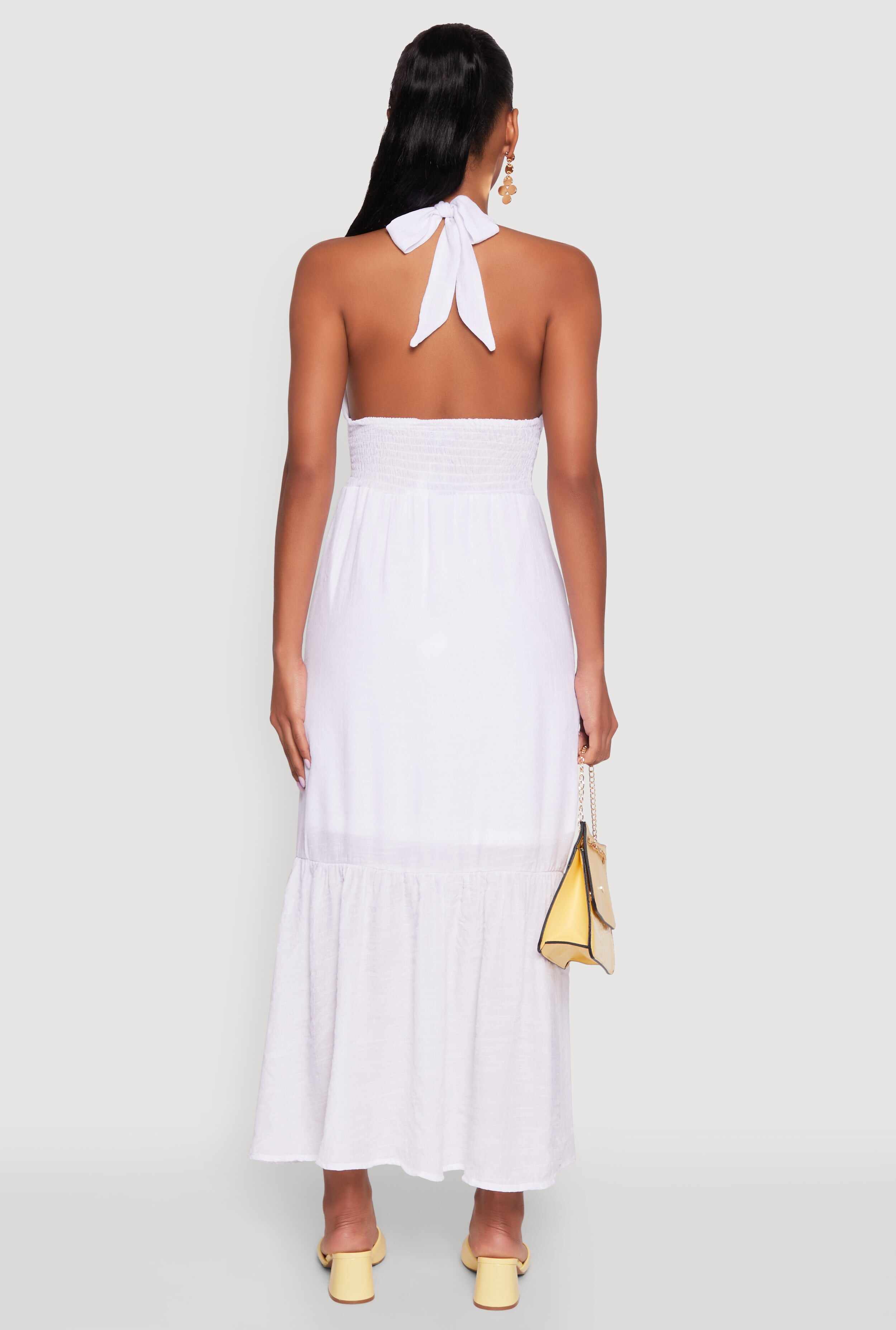 Elegant Gauze Knit Halter Neck Tiered Dress