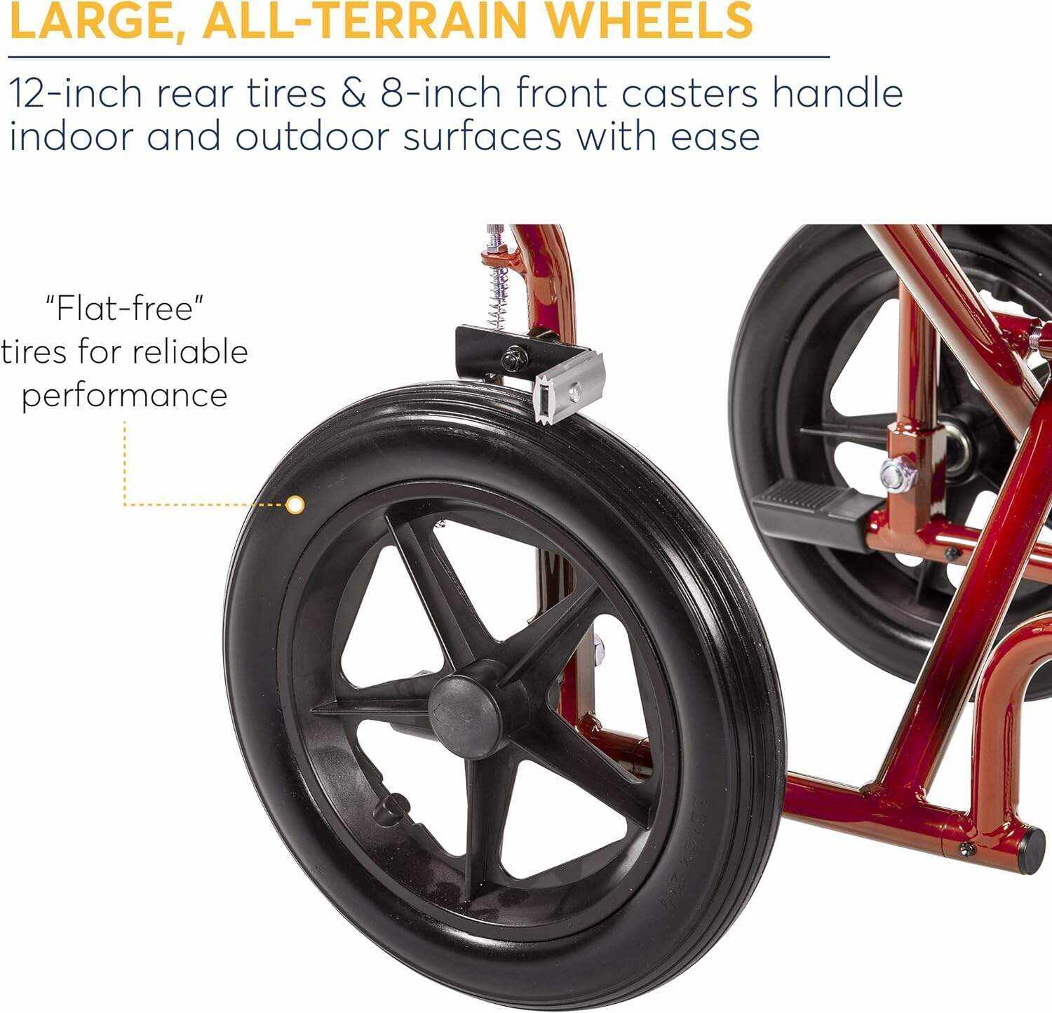 Drive Medical EXP19LTRD Lightweight Expedition Folding Transport Wheelchair with Hand Brakes, Red