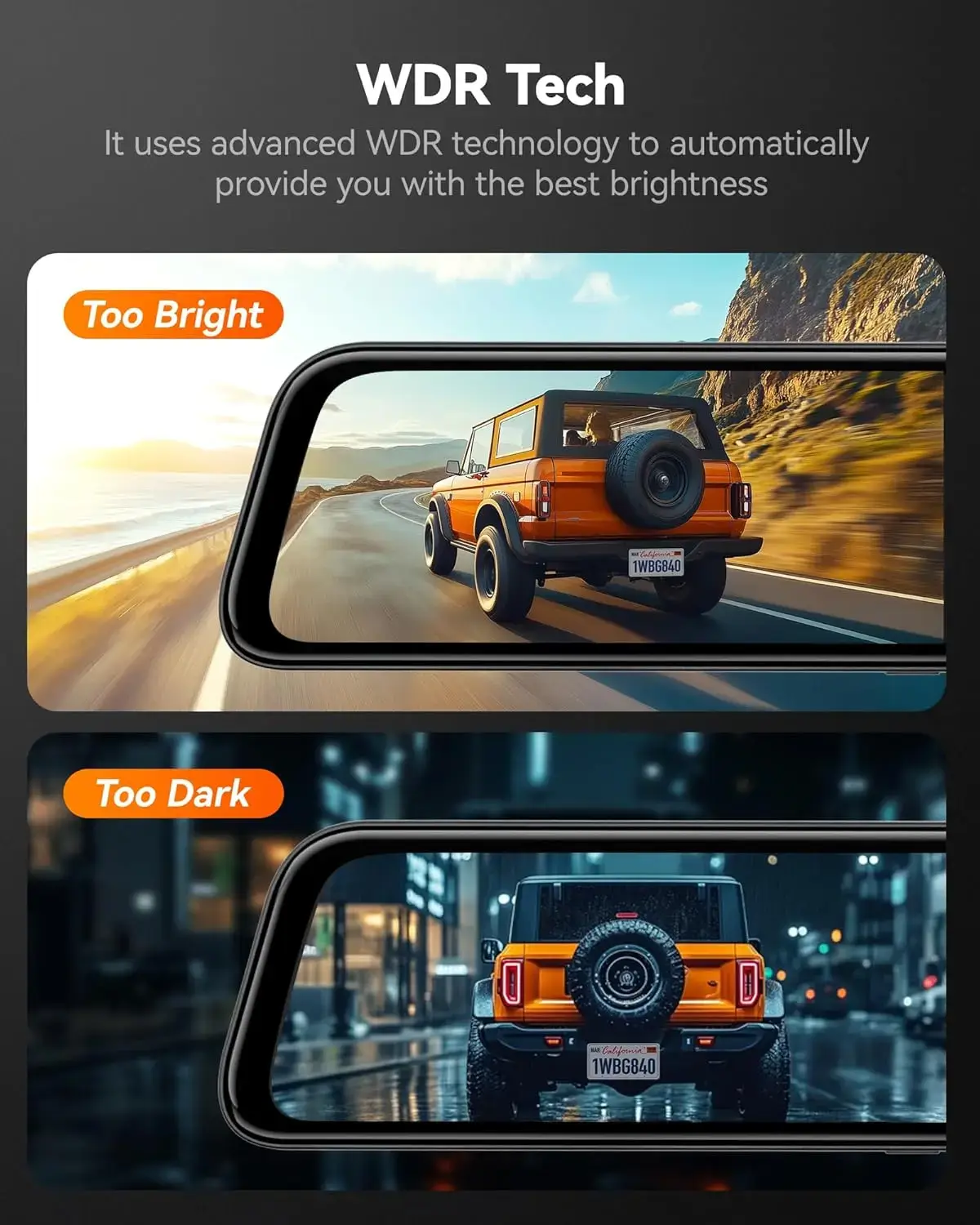 12 Inch Smart Rearview Mirror Dash Cam, 4K Front & Rear Dual Camera with Backup Camera, 5.8GHz WiFi, Night Vision, GPS & 32GB Card for Car & Truck