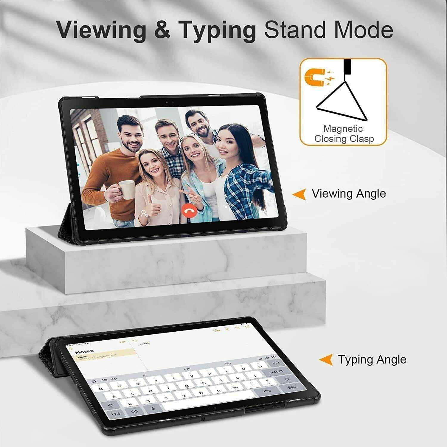 2022 10.5” Inch 32 GB Wi-Fi Android 11 Touchscreen International Tablet Bundle – MDTec Hard Back Tri-Fold Stand Cover Case and 64GB microSD Card [Gray]