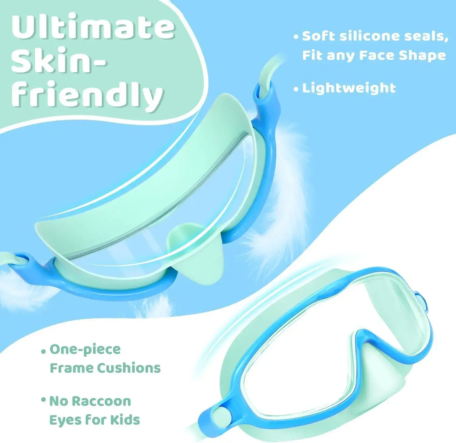 Swim Goggles 2 Pcs with Nose Cover for Ages 3-12+ Kids,Youth,UV Protection Anti-Fog Wide View Anti-Shattered Lens for Boys and Girls - Safety anti-uv swim glass anti-fog swimming goggles for Outdoor, Lake,Beach, Summer Party