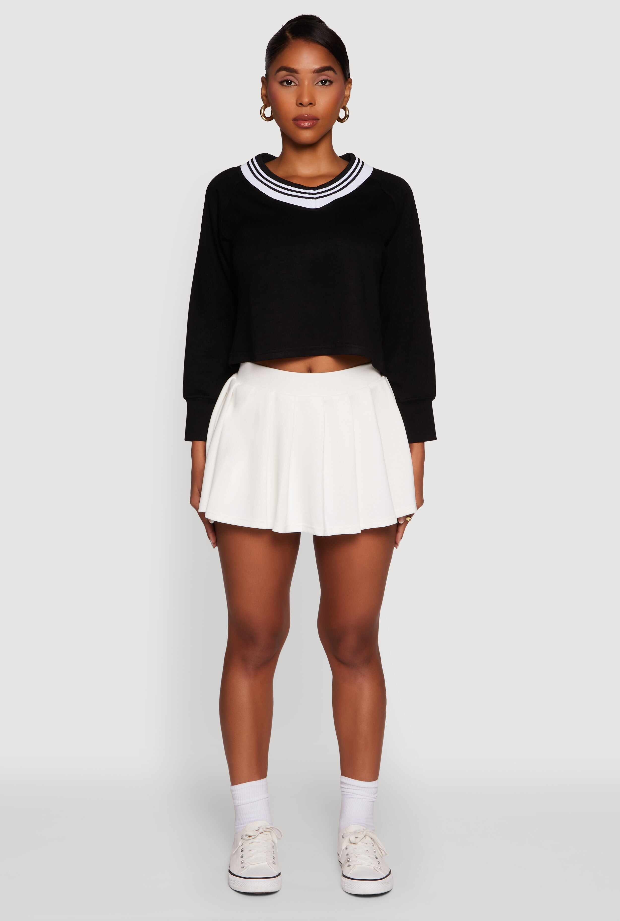 Trendy Soft Knit Solid Pleated Skort