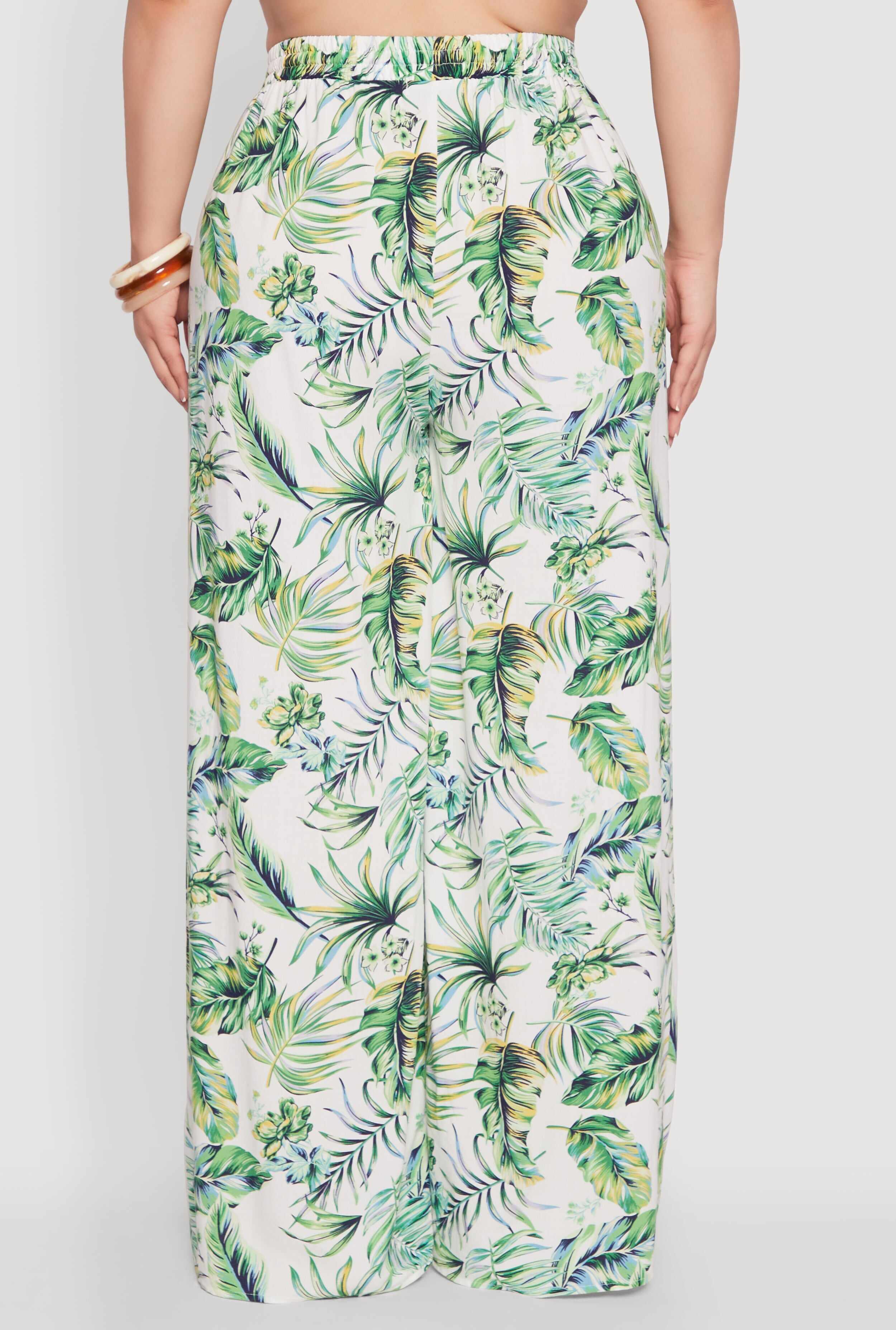 Plus Size Almost Famous Tropical Print Palazzo Pants