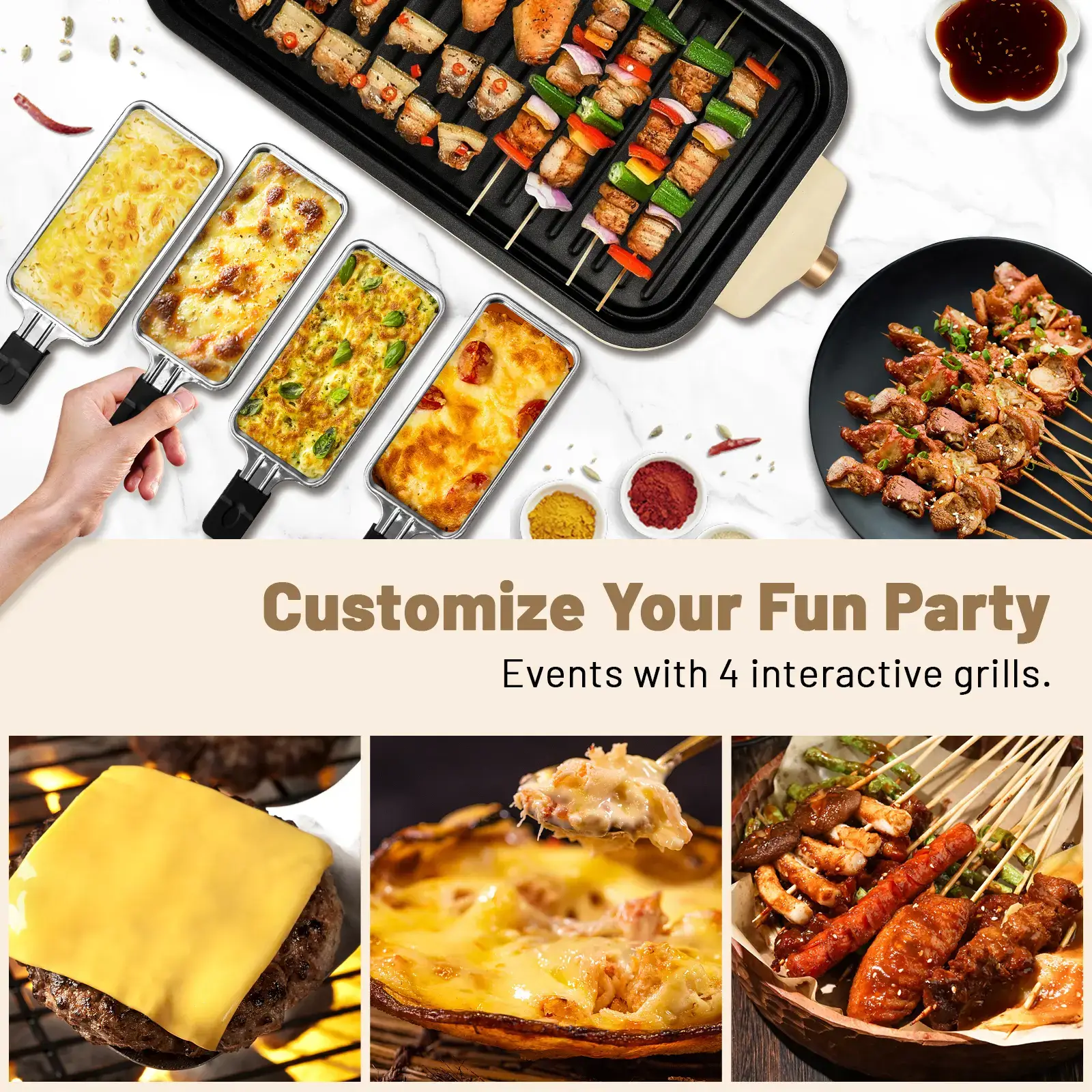 Pukomc Electric Indoor Grill,2 in 1 Indoor Grills for Kitchen with Grill Net & Non-Stick Cooking Removable Plate