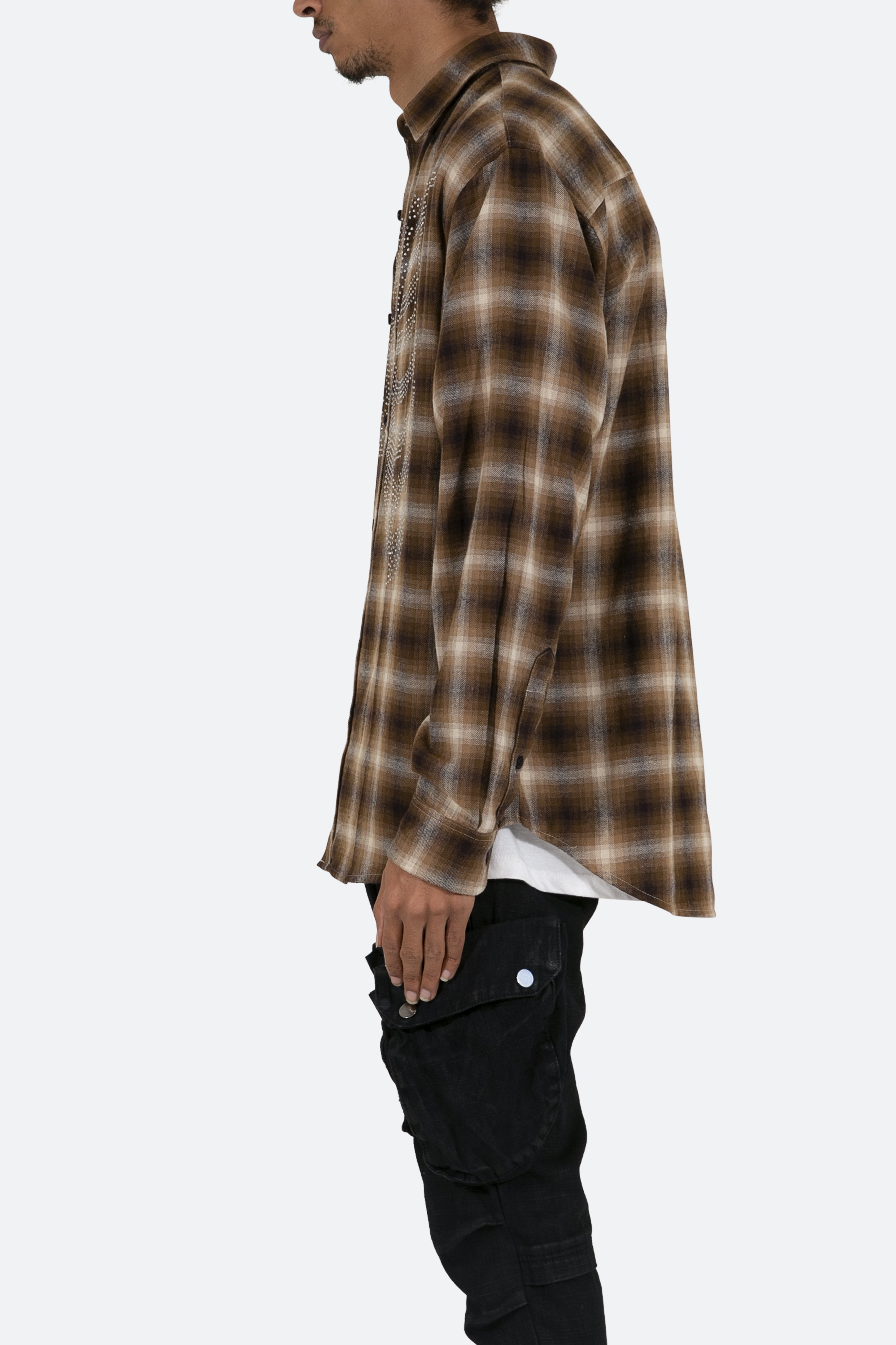 Rhinestone Skeleton Flannel Shirt - Brown