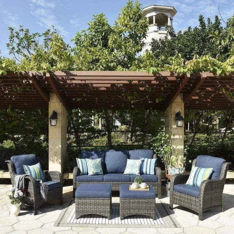 Latimer Wicker/Rattan 5 - Person Seating Group with Cushions