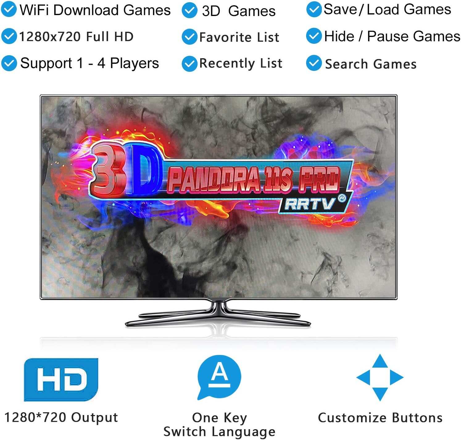 28890 in 1 Arcade Game Console Pandoras Box 60S, Retro Game Machine for PC & Projector & TV, 2-4 Players, 3D Games, Search/Hide/Save/Load/Pause Games, 1280X720, Separate Console