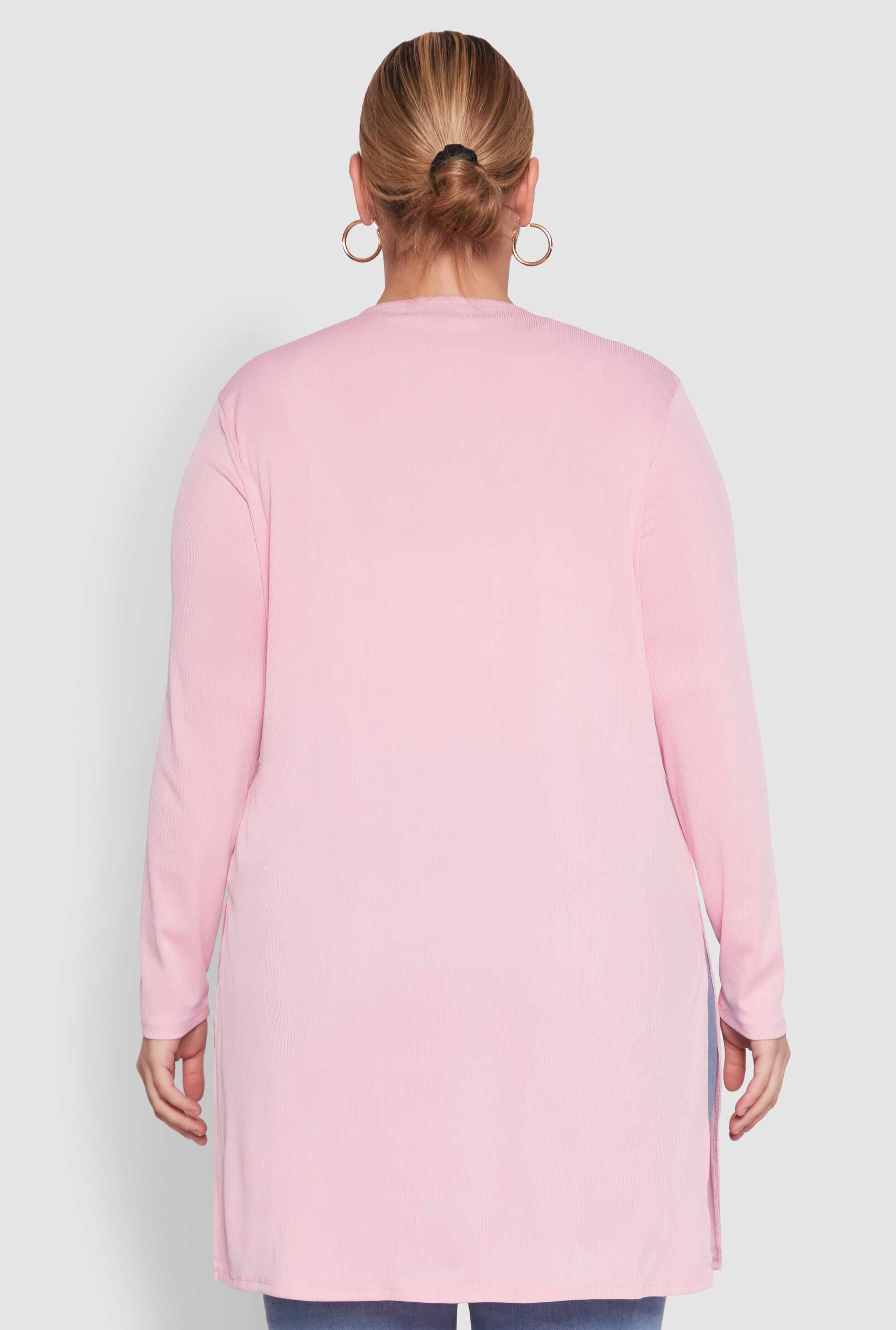 Plus Size Rib Knit Long Sleeve Duster