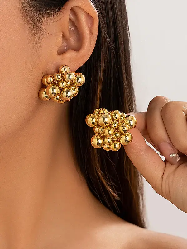 Gold Bead Cluster Statement Earrings