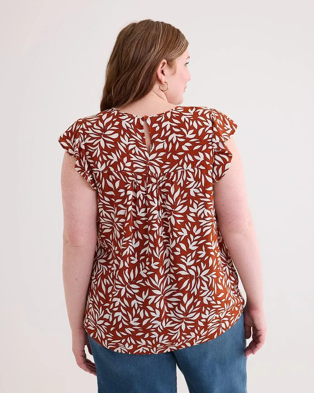 Long Swing Top with Short Ruffled Sleeves