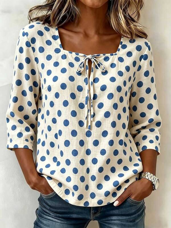 Loose-fitting Polka-dot Casual T-shirt