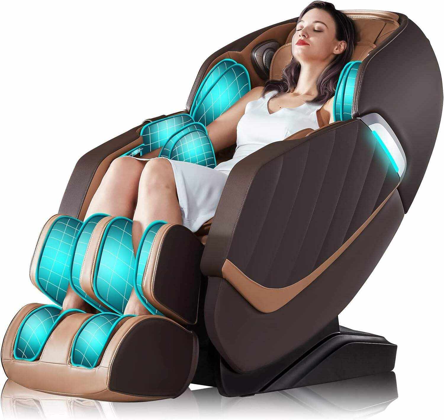 HealthRelife Massage Chair Zero Gravity, Full Body Recliner with Heat Air Pressure SL Track 24 Airbags, Shiatsu Foot Roller Massage Thai-Stretch Bluetooth Speaker, Black&Grey