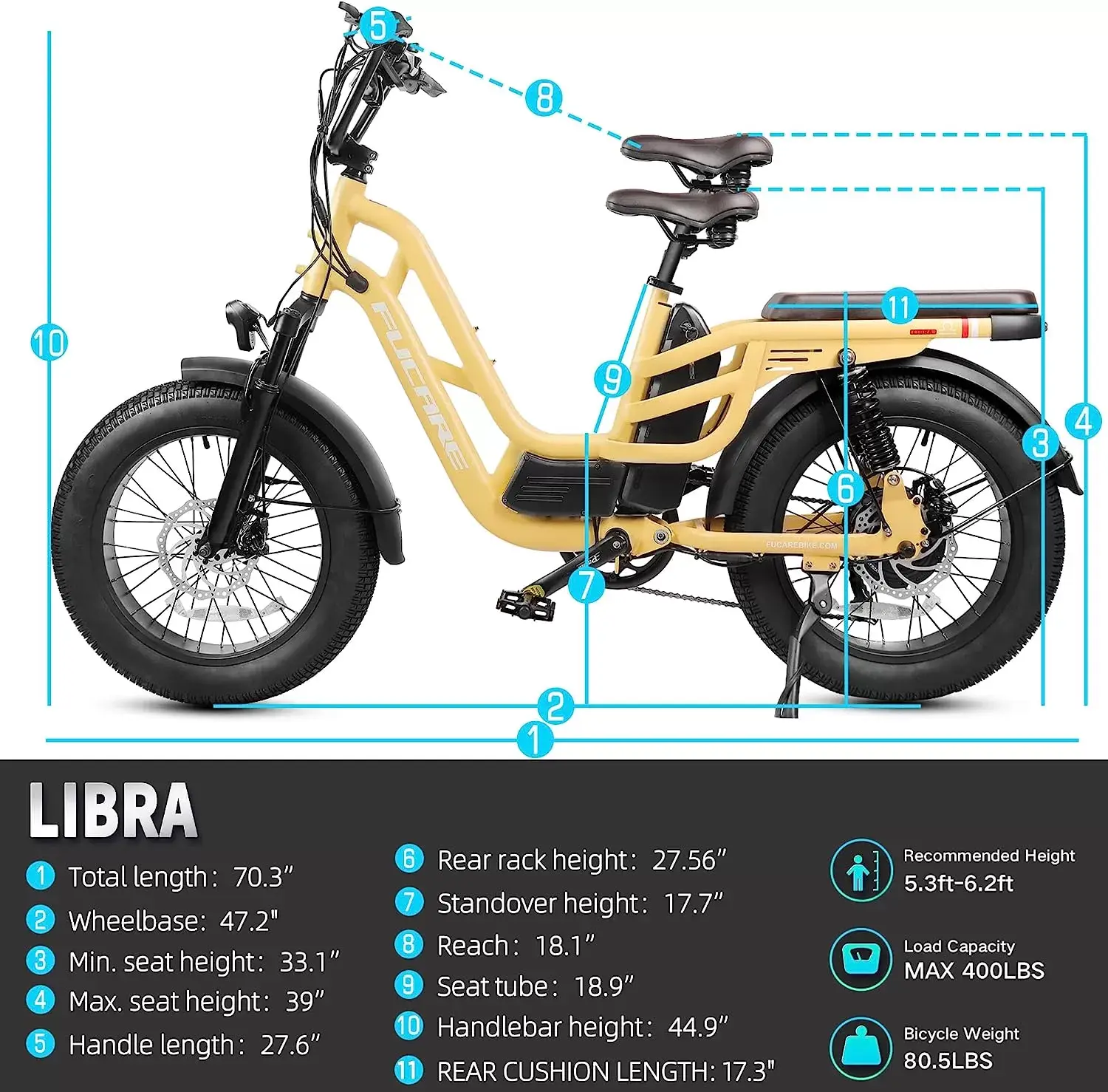 Fucare Libra 750W Electric Bike for Adults 32MPH 48V 20Ah LG Lithium Battery EBike with Full Suspension LCD Color Display 20