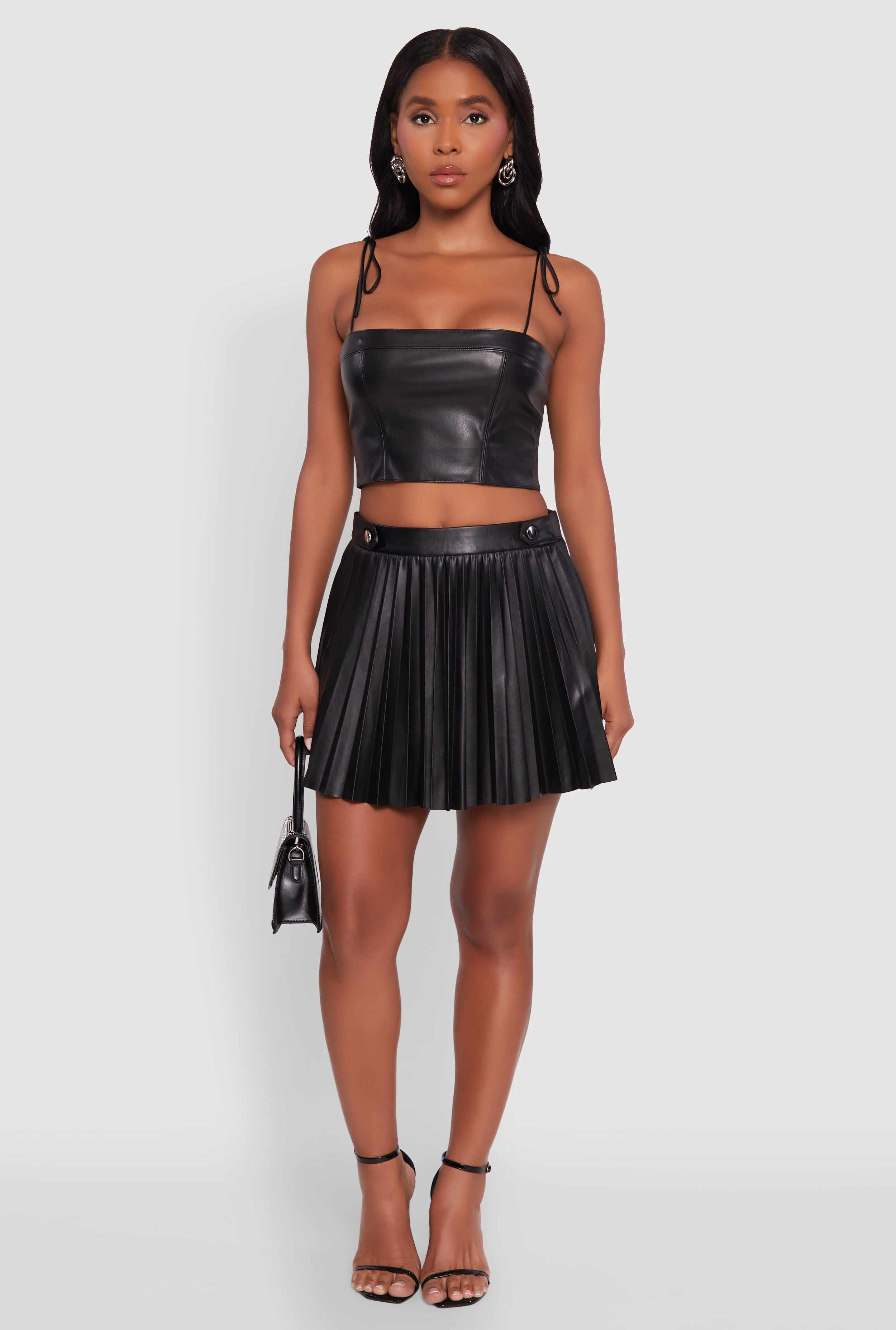Faux Leather Mini Pleated Skirt