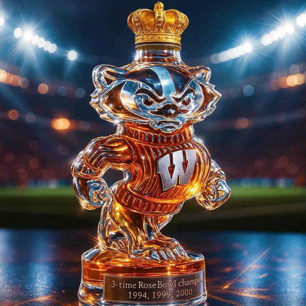 Wisconsin Badgers 3-time Rose Bowl Champion Whiskey Bottle