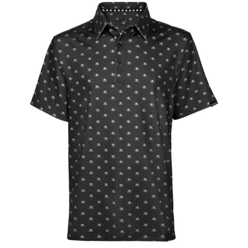Micro Skull Cool-Stretch Men's Golf Shirt (Black)