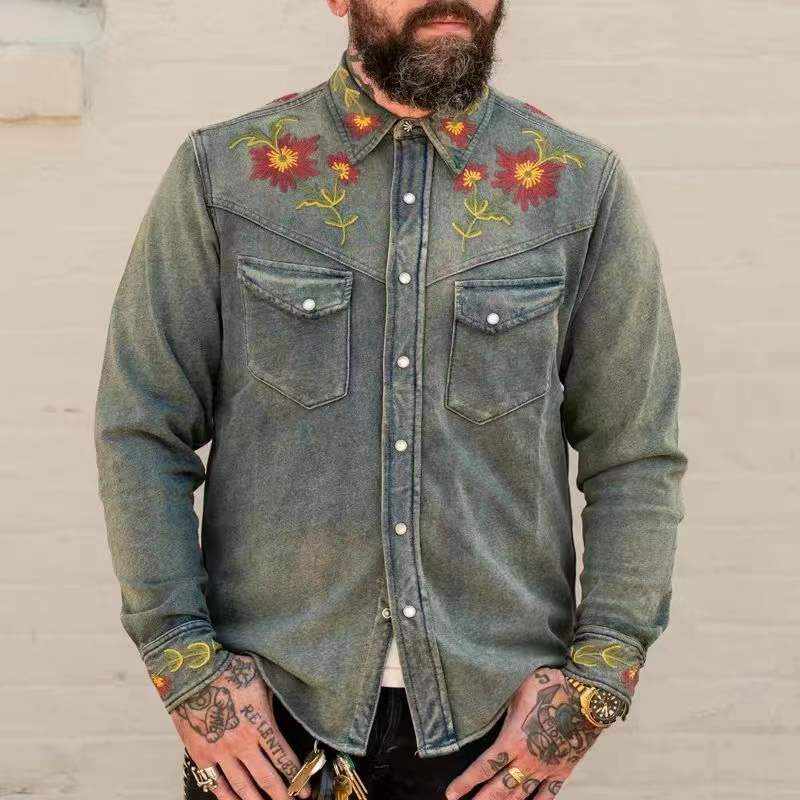 Men's Casual Floral Print Western Long Sleeve Jacket Coat