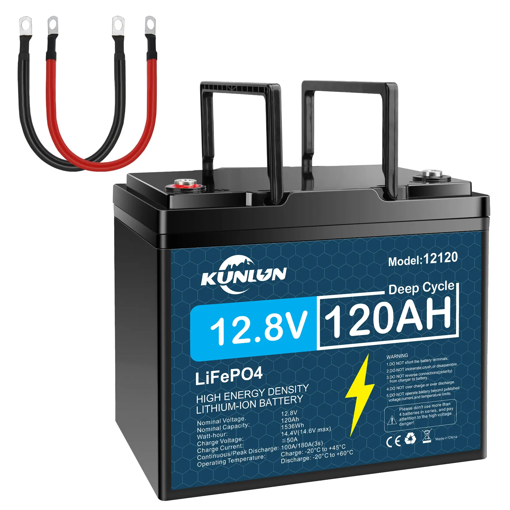 12V 100Ah LiFePO4 High Capacity Battery Model 12100 - 100A Smart BMS, 5000+ Cycles, 1280Wh Energy, Maintenance-Free Rechargeable Outdoor Emergency Power Station for RV, Off-Grid Solar, Marine Trolling Motors
