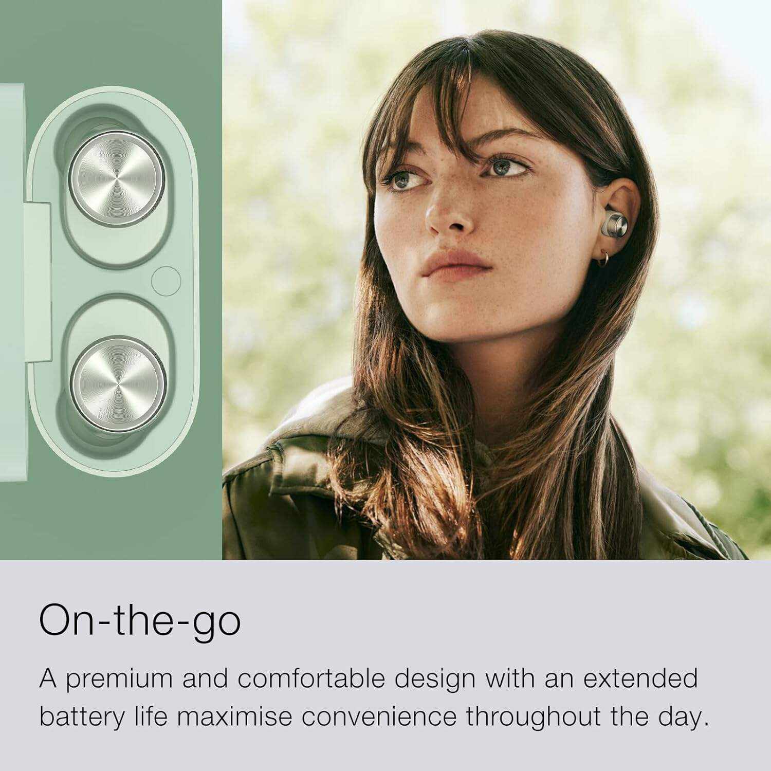 Bowers & Wilkins Pi5 S2 True Wireless Earphones, in-Ear Bluetooth Earbuds with Mic, Active Noise Cancellation, 16-Hr Battery, Android/iOS, Powerful Sound, Extreme Comfort, Sage Green (2023 Model)