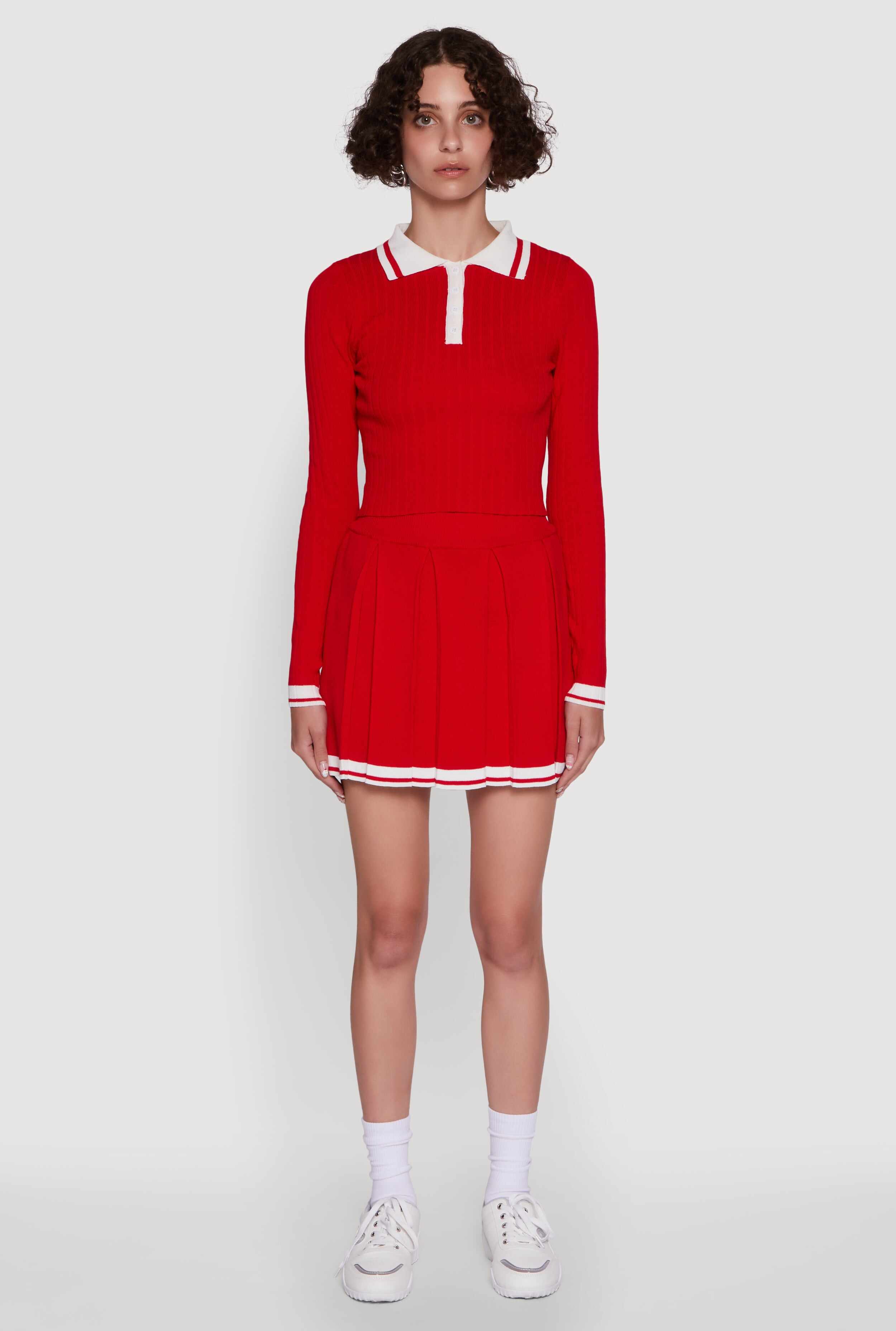 Daisy Ribbed Knit Varsity Stripe Polo Top