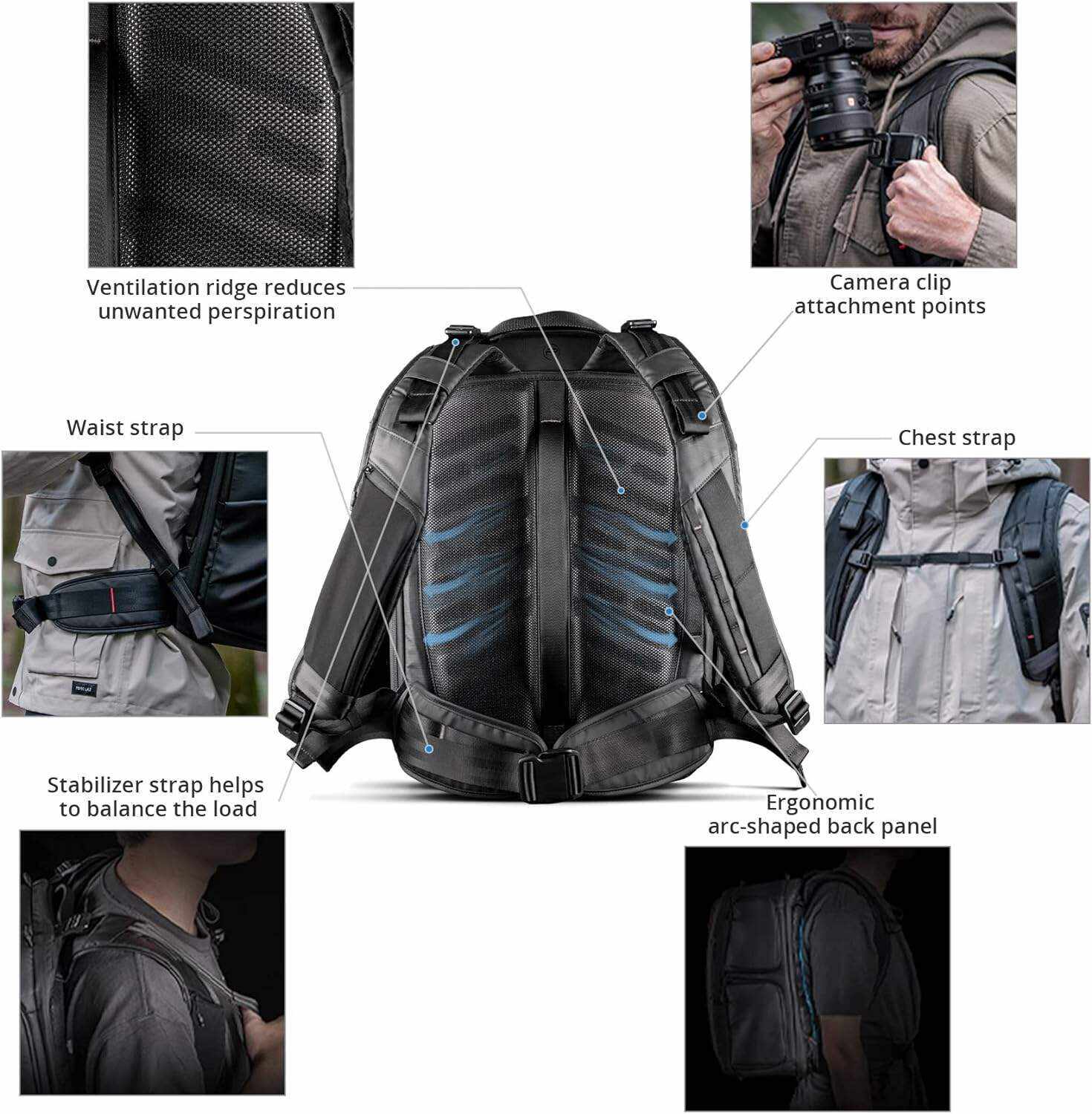 PGYTECH OneMo 2 35L-45L Camera Backpack with Shoulder Bag for 17“ Laptop for Photographers, Waterproof DSLR Backpack for Canon/Nikon/Sony, Drone Backpack for DJI Mini 3 Pro/Mavic 3/ FPV, Black