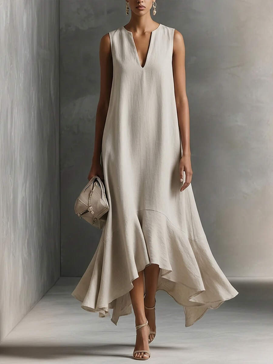 🔥Summer Arrivals🌟Women's V-neck Sleeveless Casual Loose Linen Dress