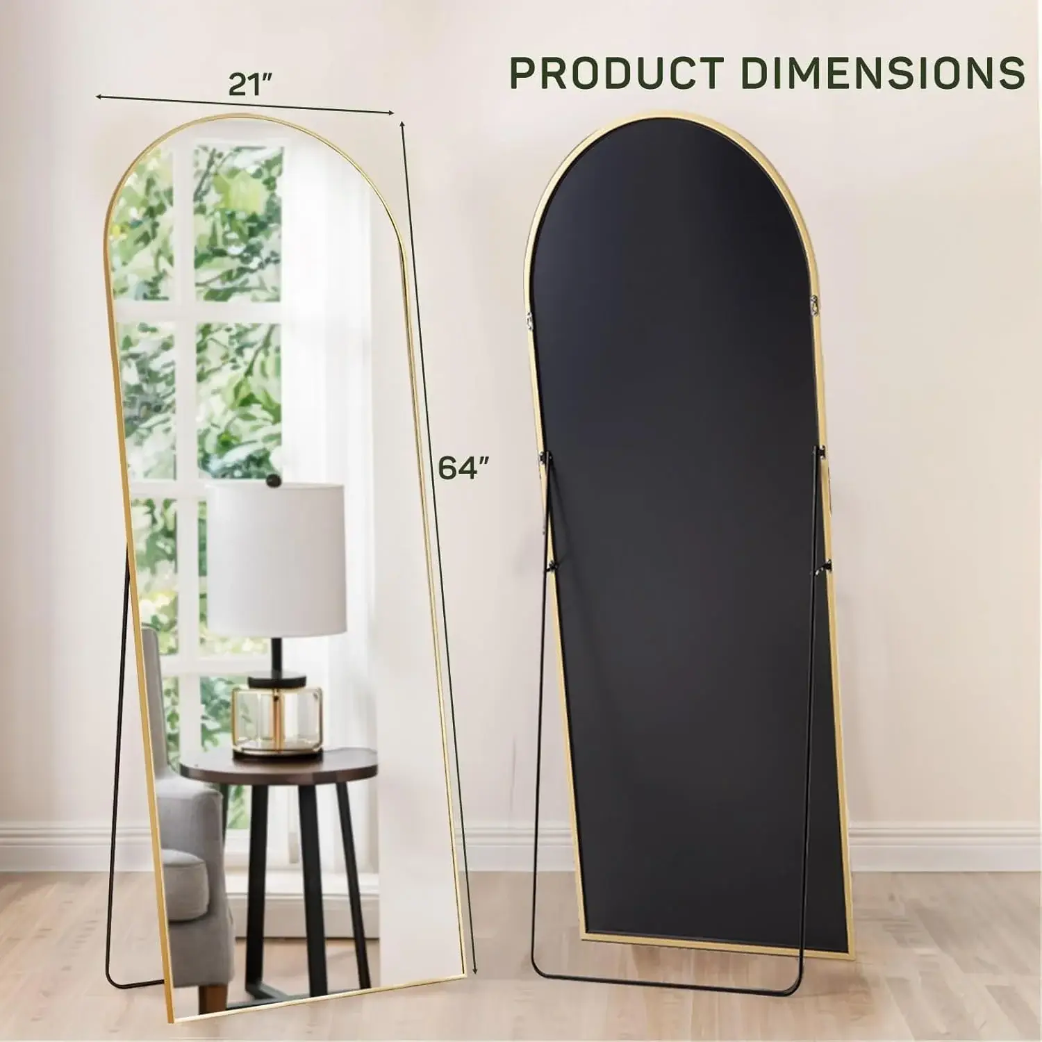 Full Length Mirror with Stand, Floor Mirror with Aluminum Alloy Frame for Bedroom, Standing Full Body Mirror for Wall, Cloakroom