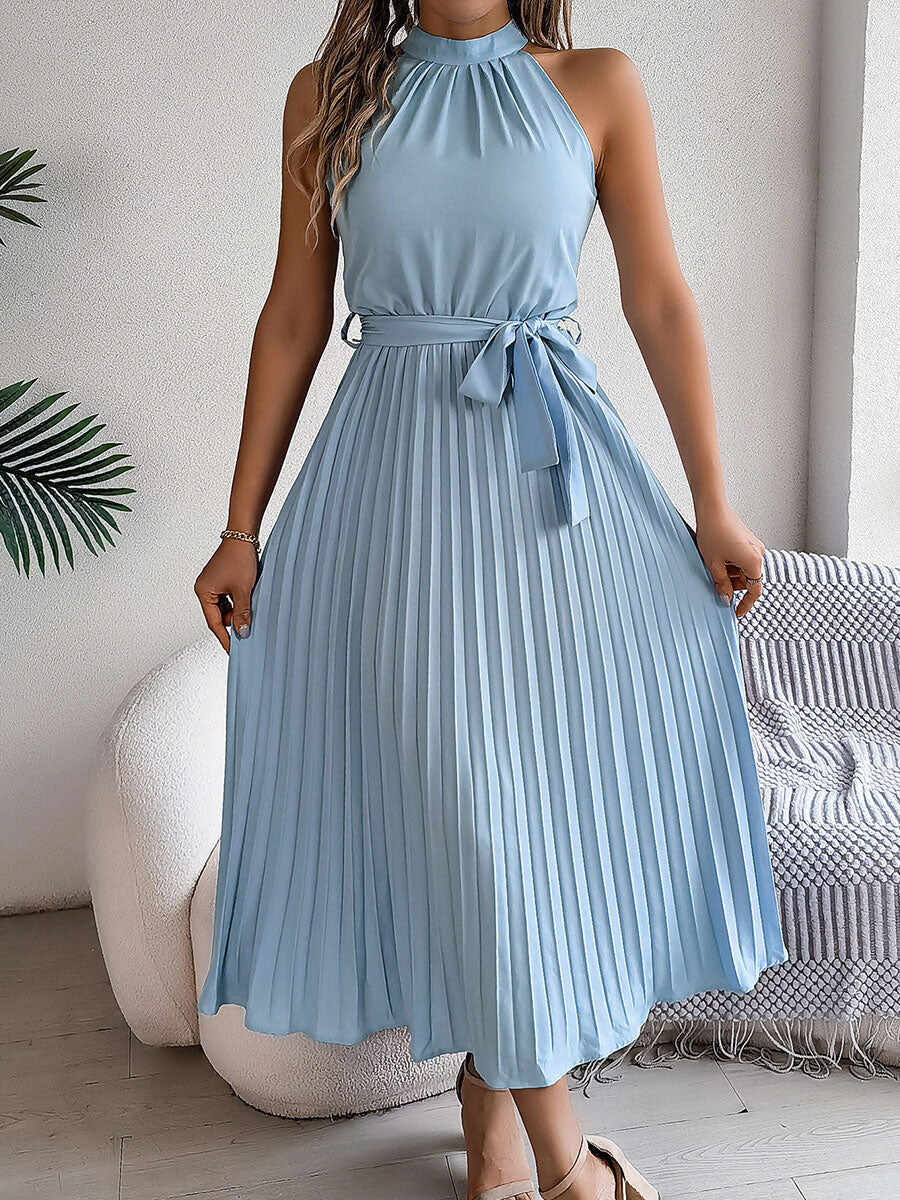 🔥Summer Arrivals🌟Women's Casual Stand-up Collar Sleeveless Pleated Dress