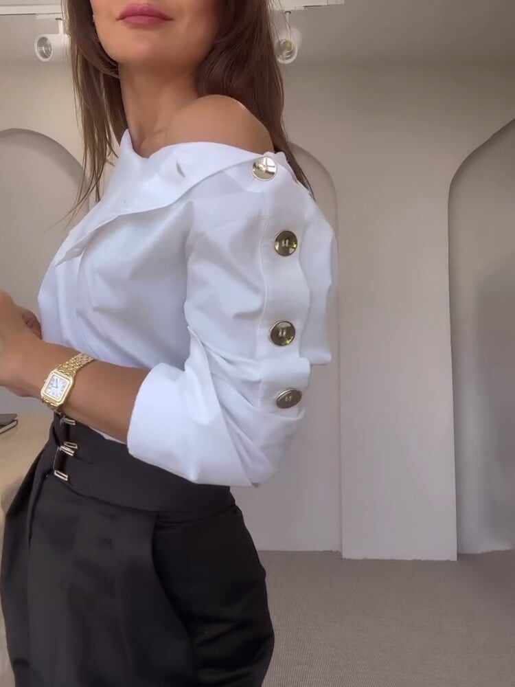 Women's High Collar Side Button Elegant Shirt