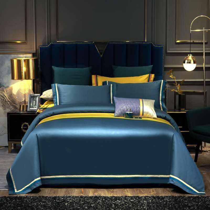 Jadyn Contrasting Double Stripe Border Egyptian Cotton Duvet Cover Set