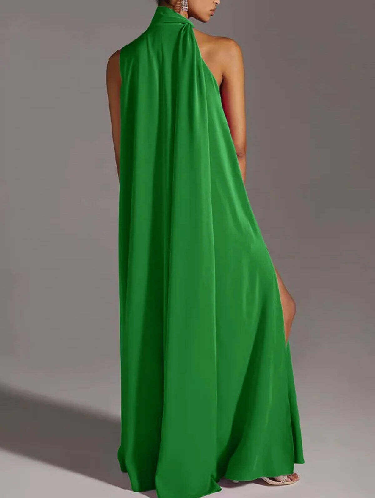 Elegant Plain Stand Collar Loose Slit Maxi Tank Dress