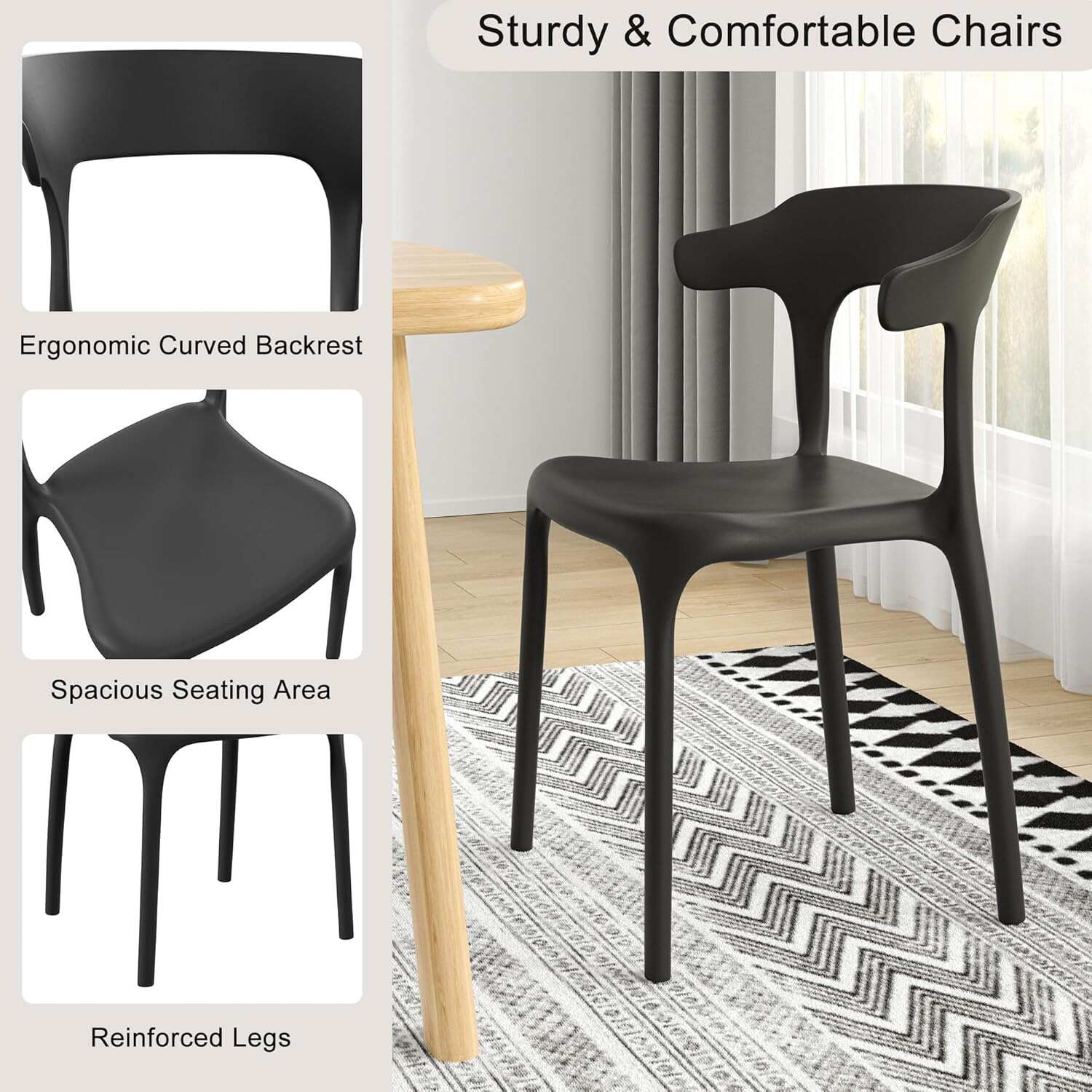 VECELO 4 Pack Plastic Stacking Chairs