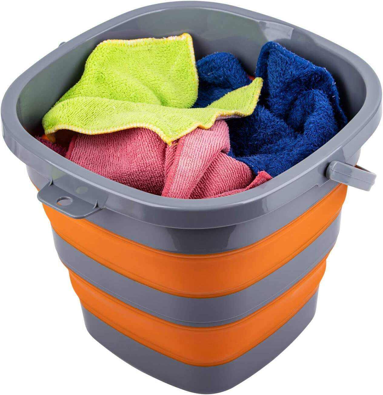 2 Pack Collapsible Plastic Bucket with 2.6 Gallon (10L) Each, Foldable Rectangular Tub for House Cleaning, Space Saving Outdoor Waterpot for Garden or Camping, Portable Fishing Water Pail